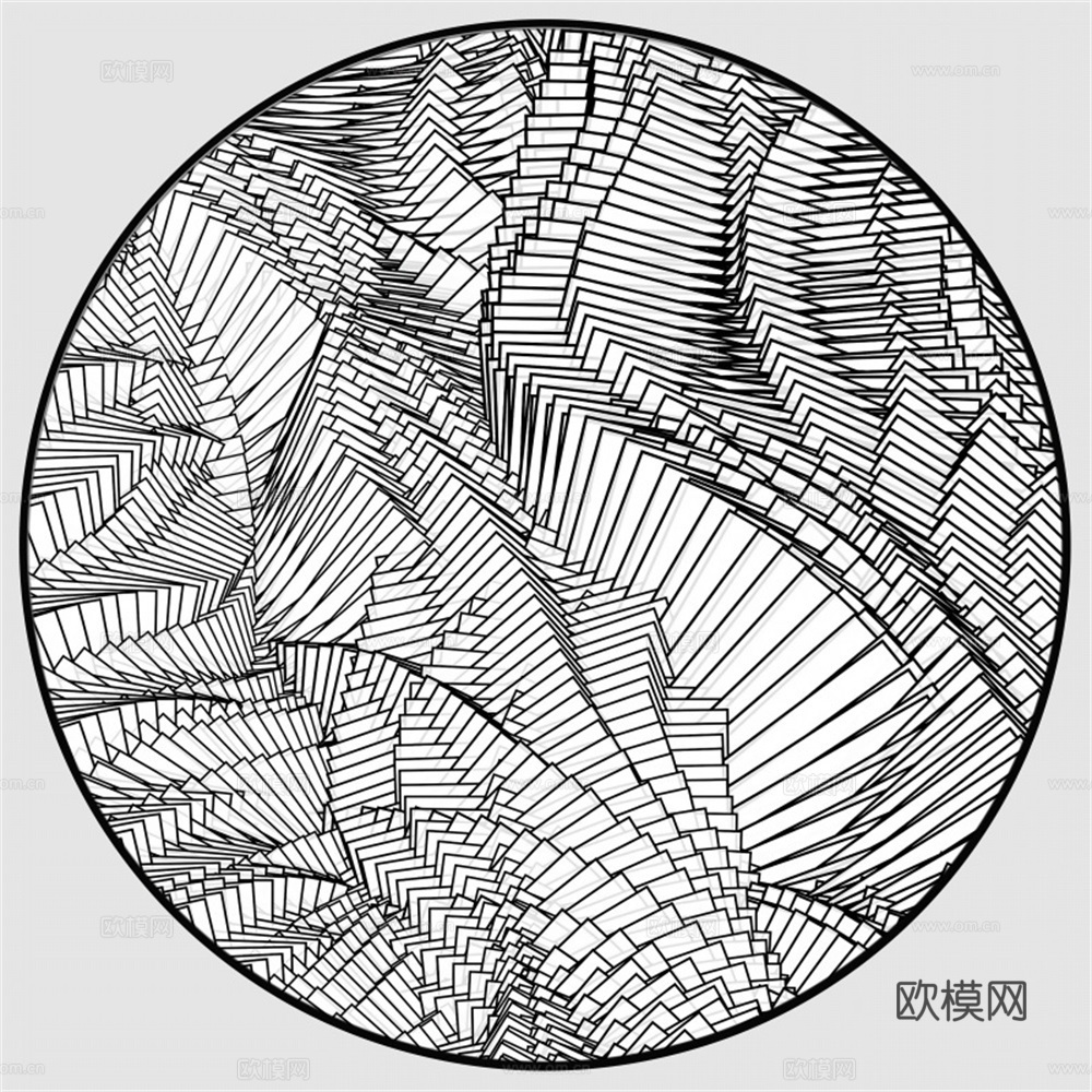 新中式圆形抽象线条山水装饰画壁画