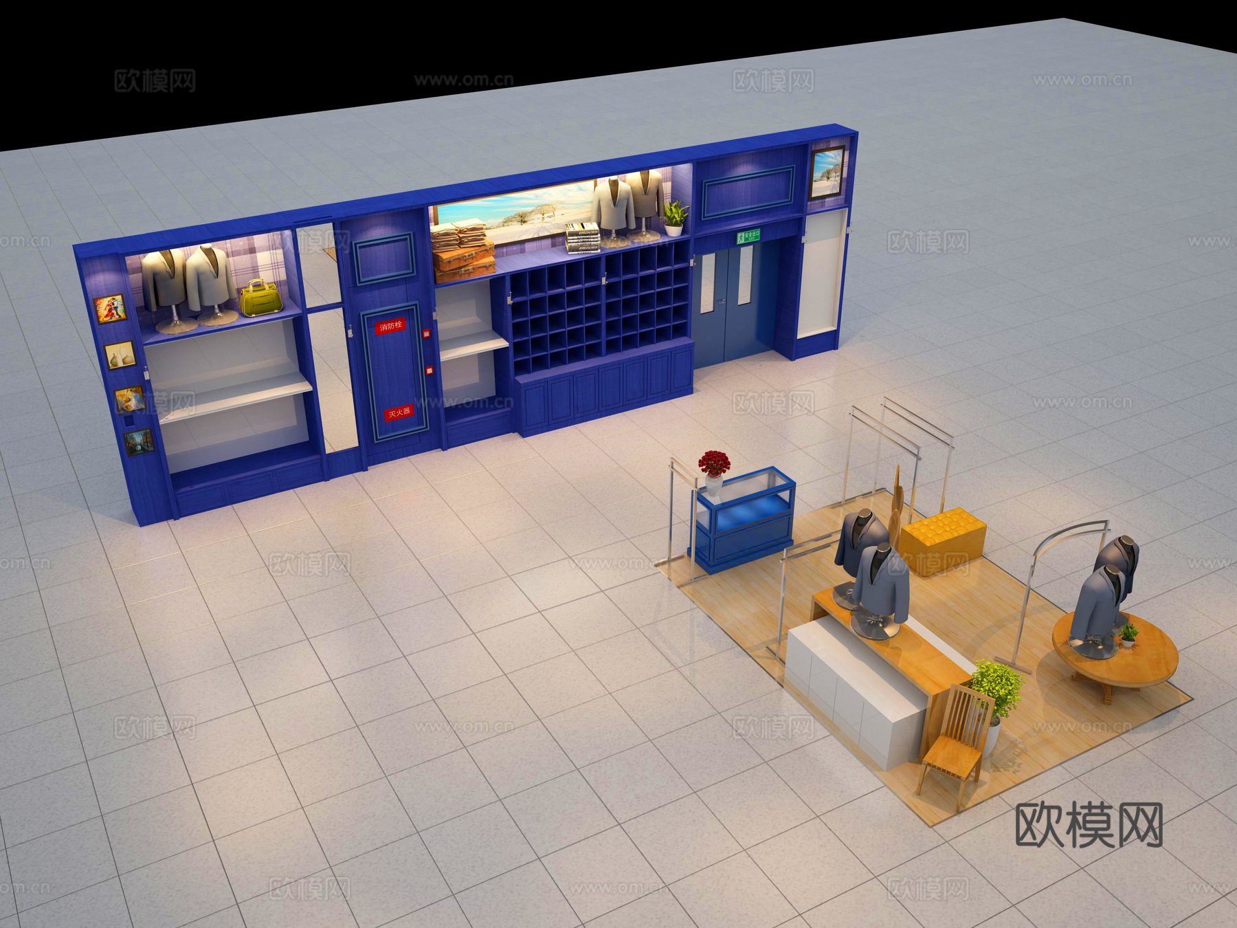 英纶风服务训陈列美陈服装店衣柜展柜3d模型