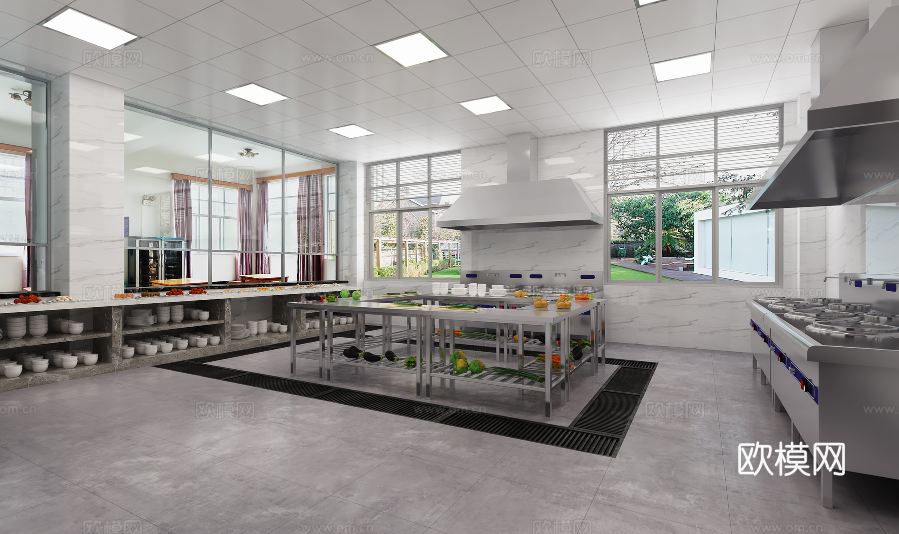 酒店学校中央厨房大厨房酒店厨具3d模型
