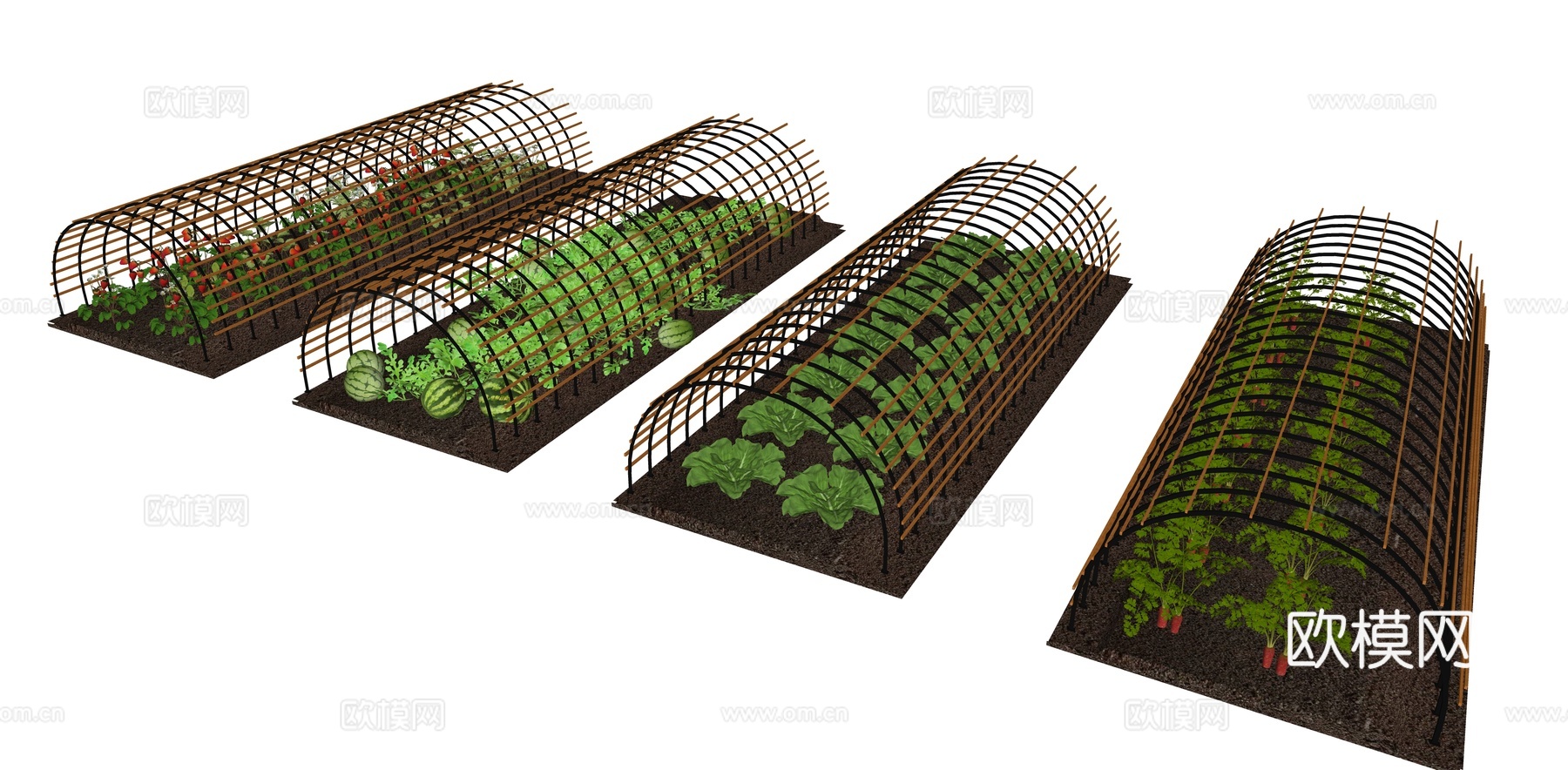 现代乡村庭院 蔬菜种植基地菜园 大棚蔬菜种植 农作物种植菜地su模型