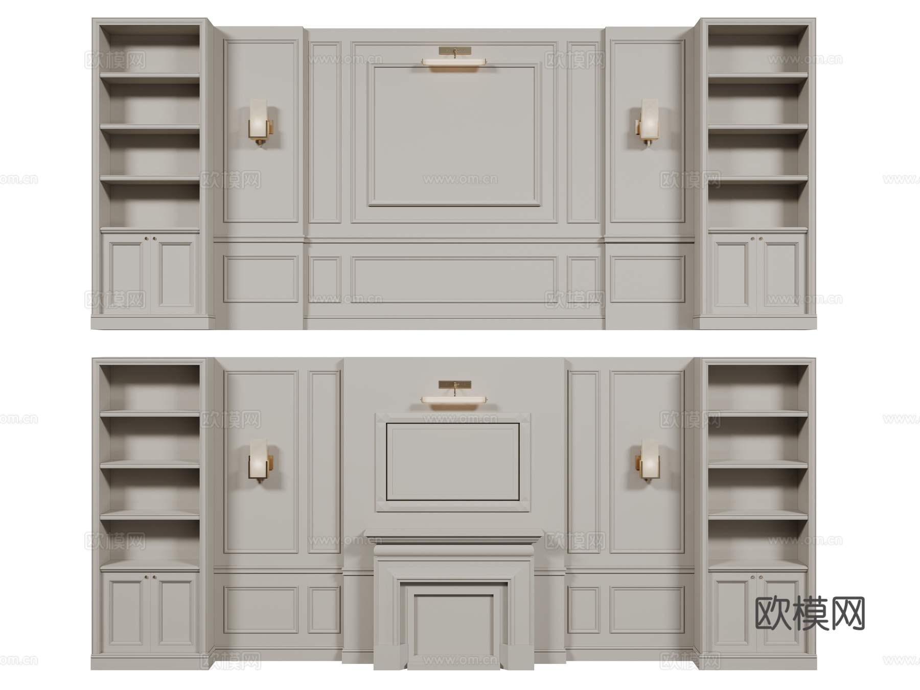 欧式背景墙 床头背景墙 电视背景墙 雕花线条su模型下载（渲染图1）