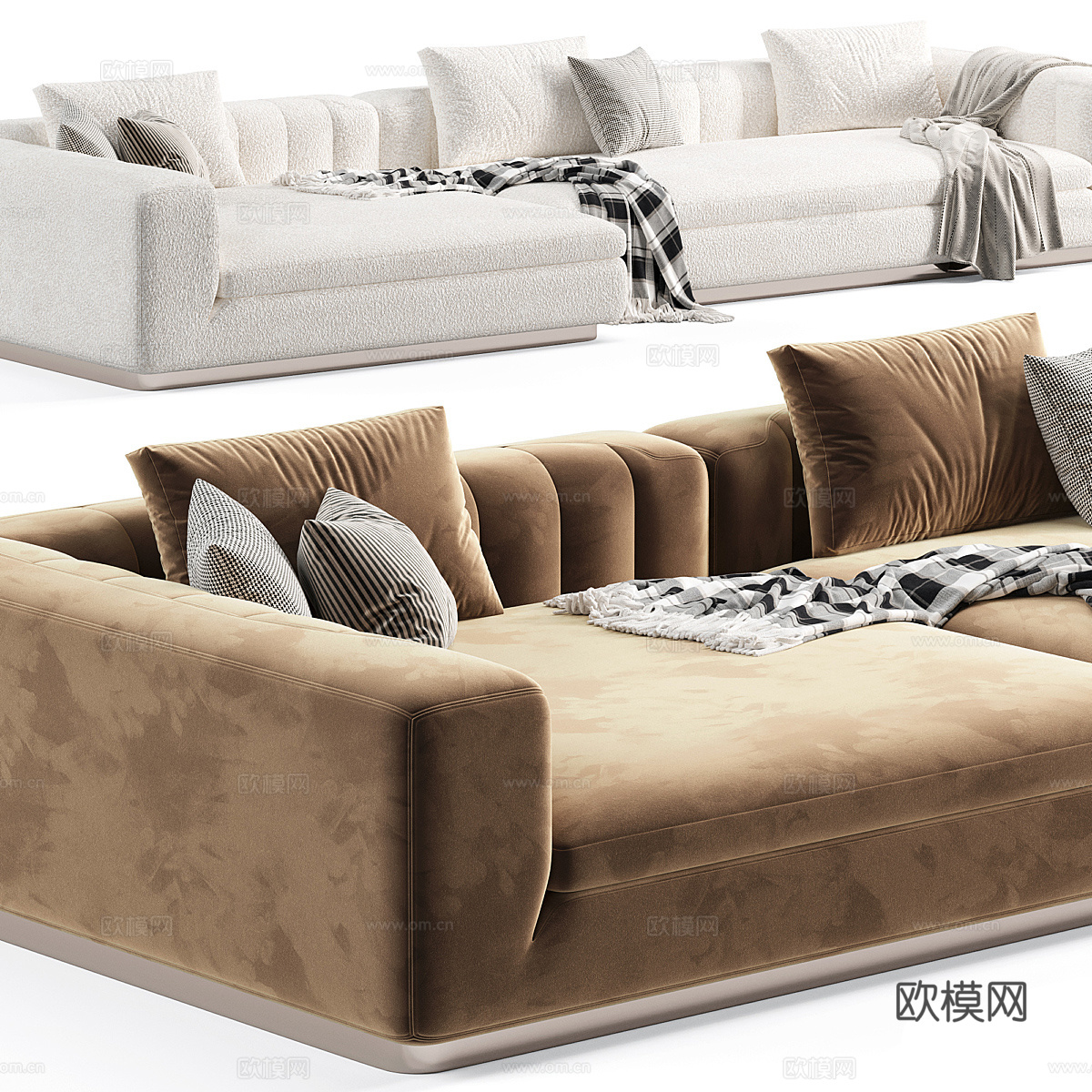 现代意式布艺组合休闲沙发3d模型