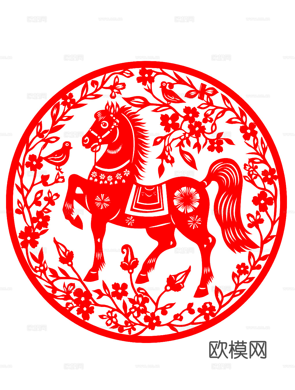 民俗剪纸窗花装饰画 马