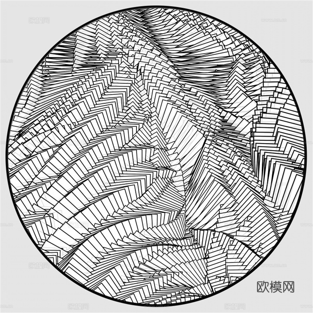 新中式圆形抽象线条山水装饰画壁画