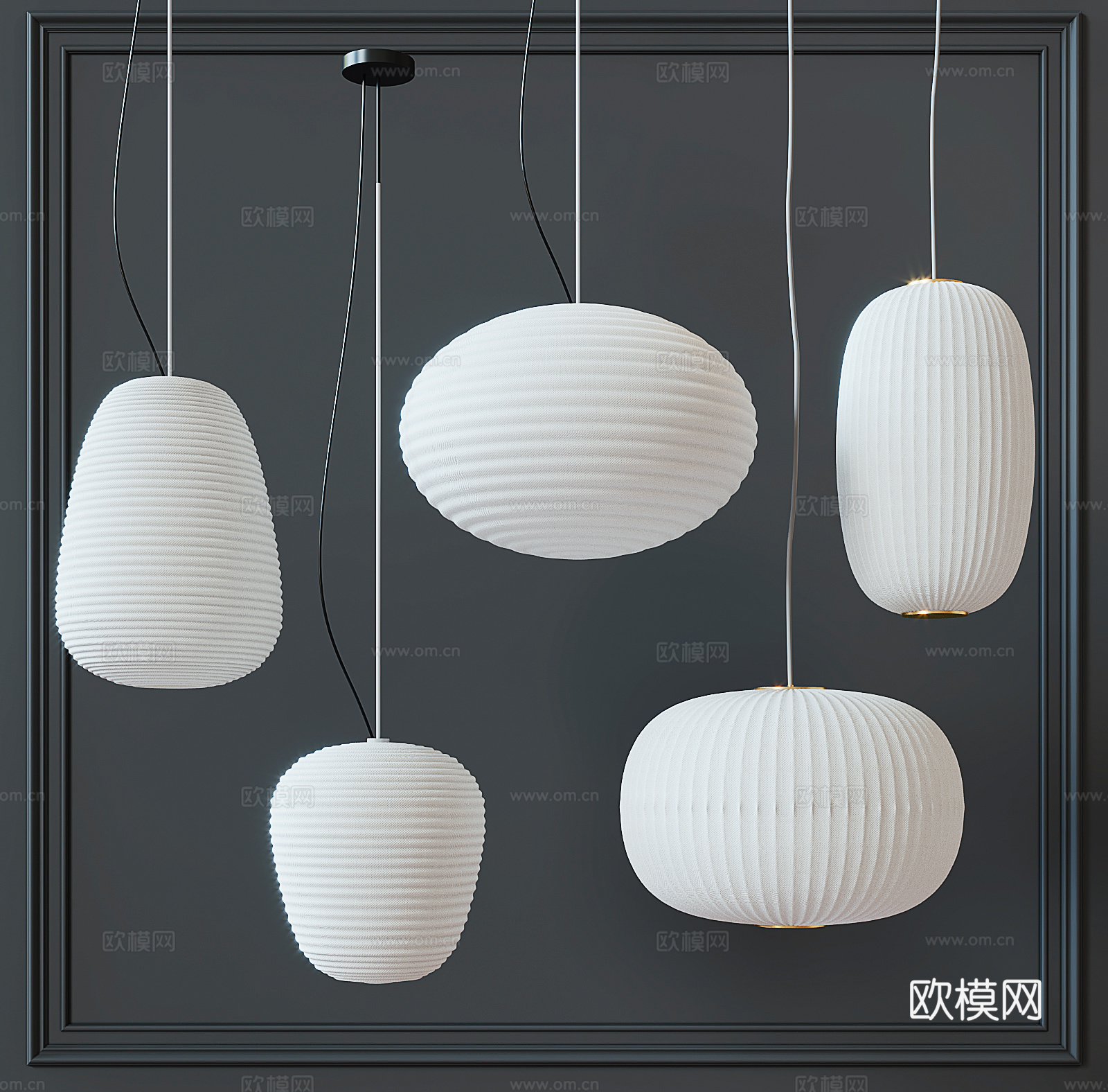 侘寂 新中式 吊灯组合 灯笼 纸灯3d模型