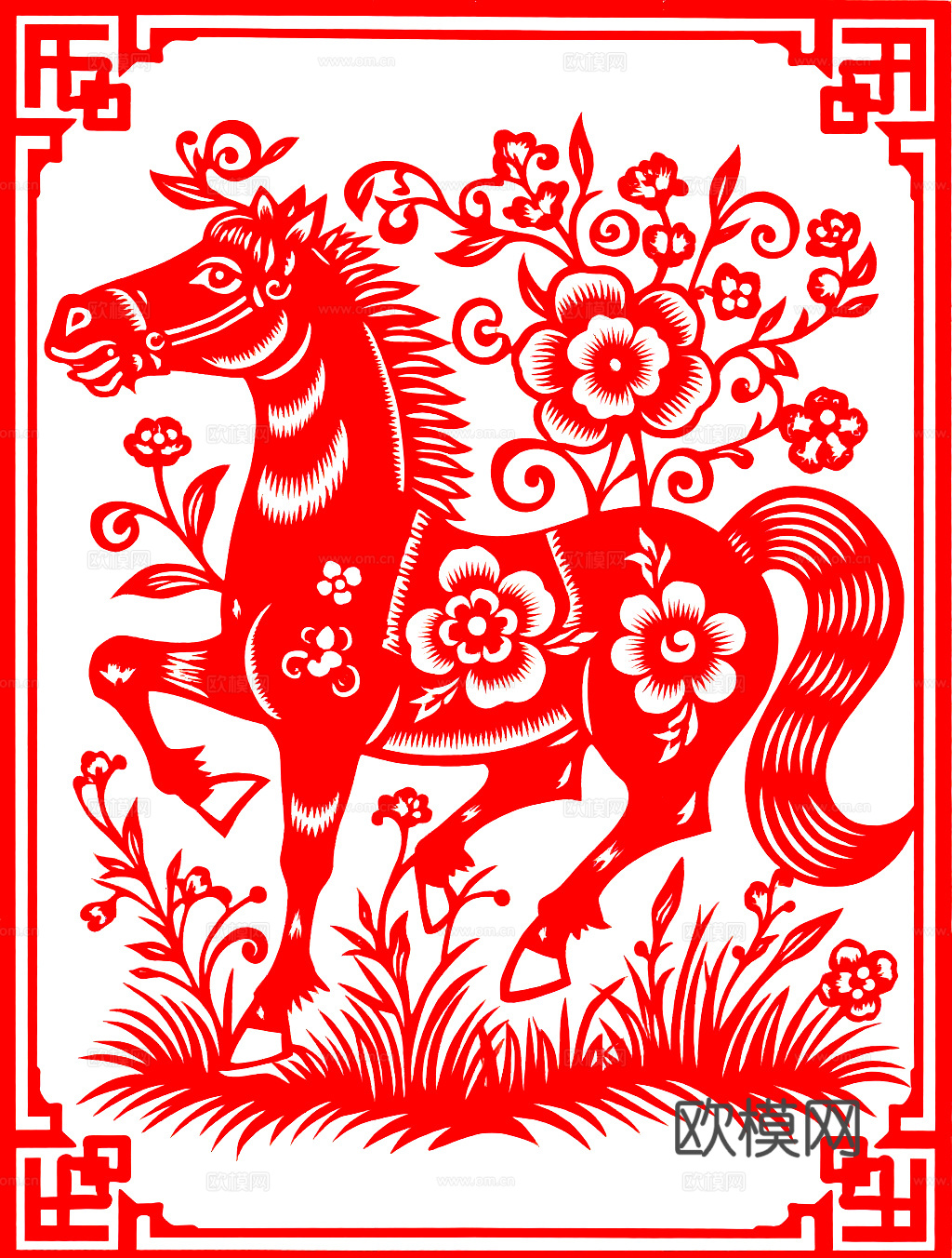 民俗剪纸窗花装饰画 马
