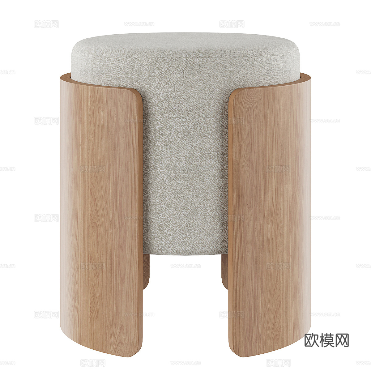 新中式木质布艺圆凳3d模型