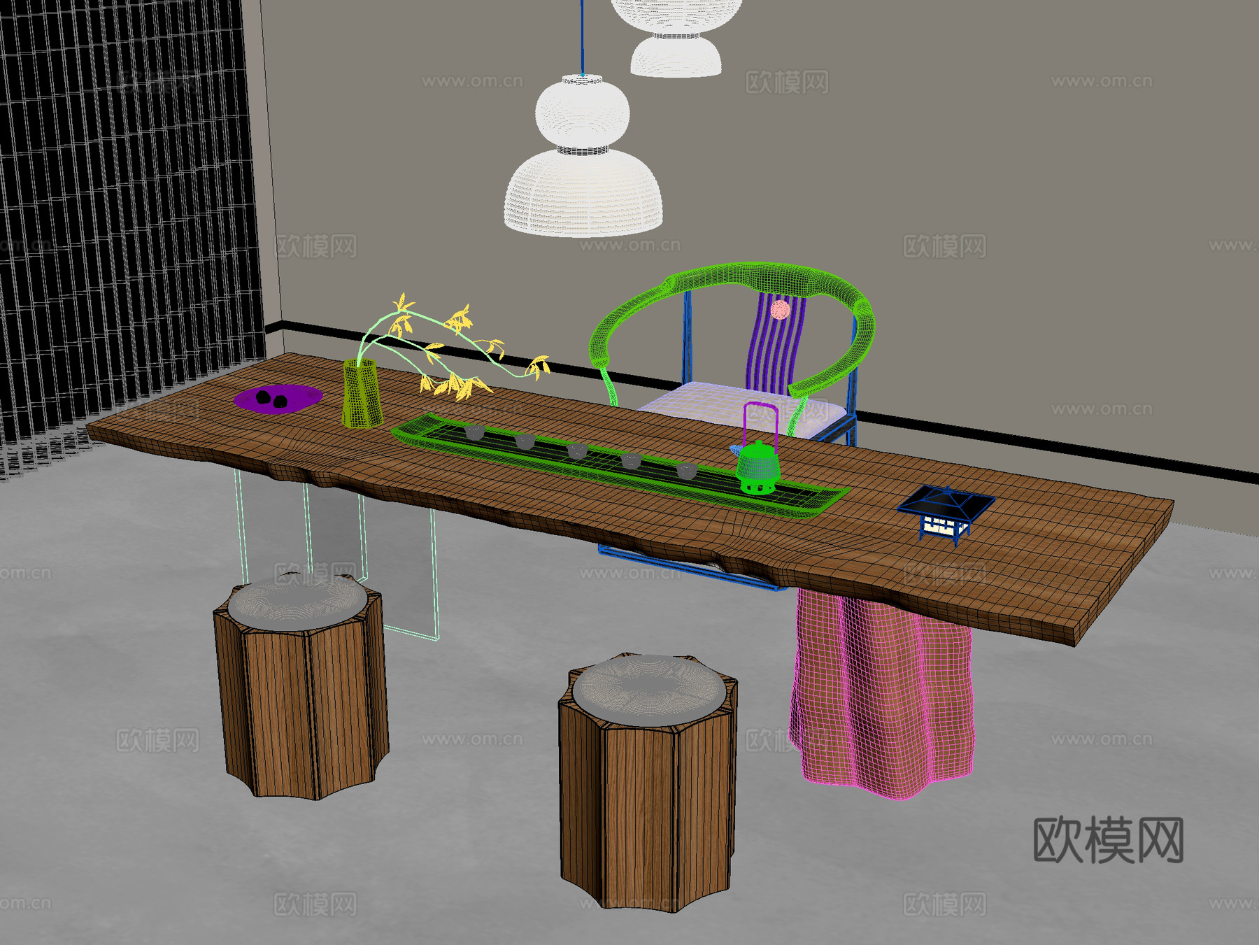 茶桌椅 桌椅3d模型下载（渲染图2）