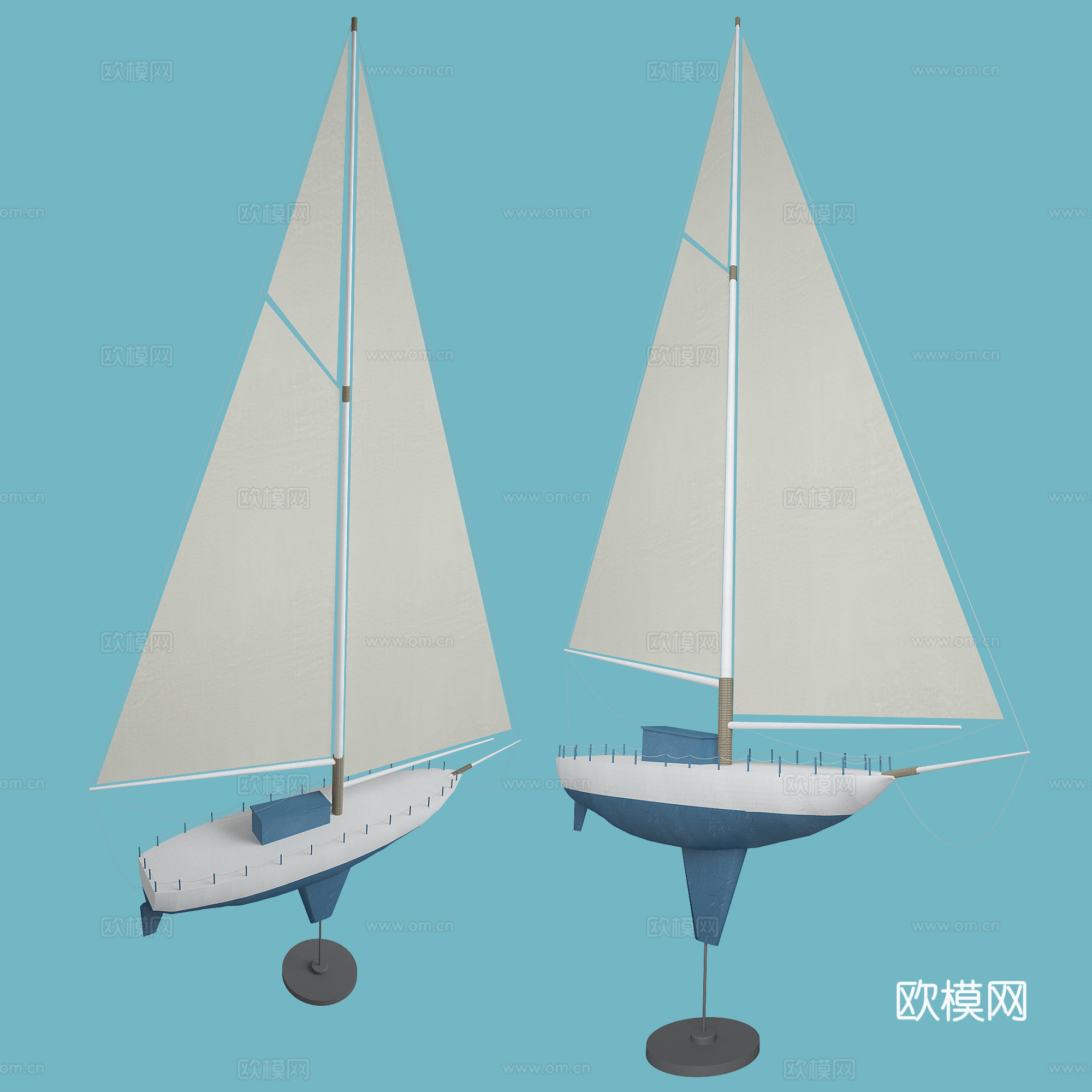 现代帆船 帆船 木船3d模型