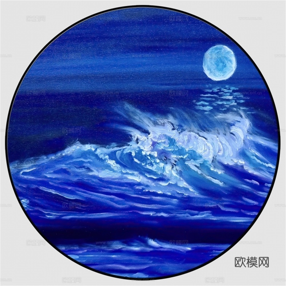 新中式圆形海浪装饰画壁画