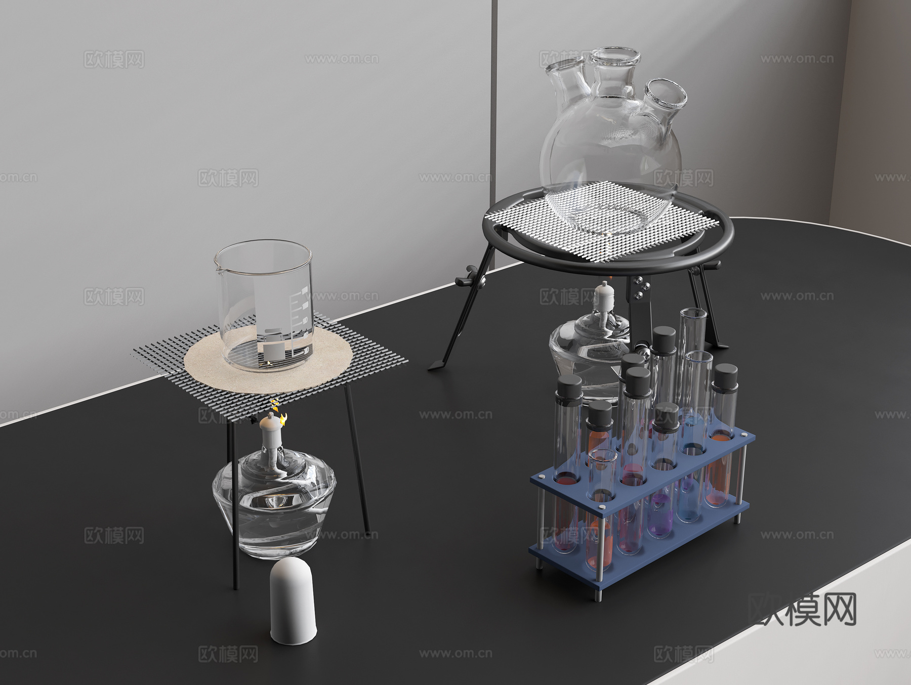 实验器皿 实验量杯 容器杯 燃烧杯 金属支架3d模型