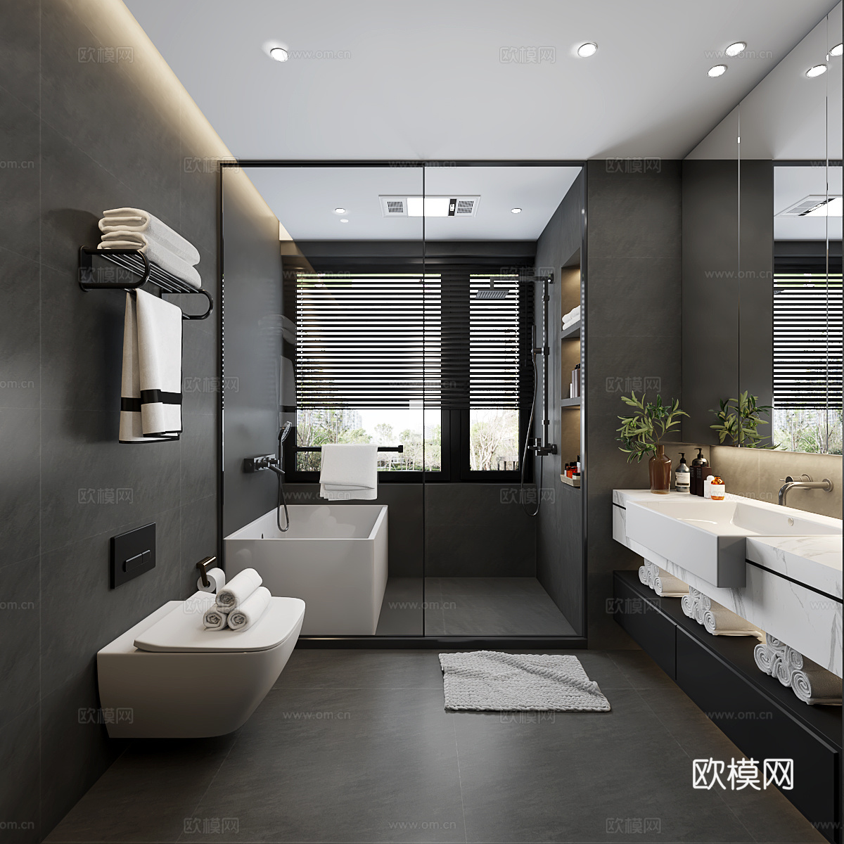 现代高级哑光灰卫生间3d模型