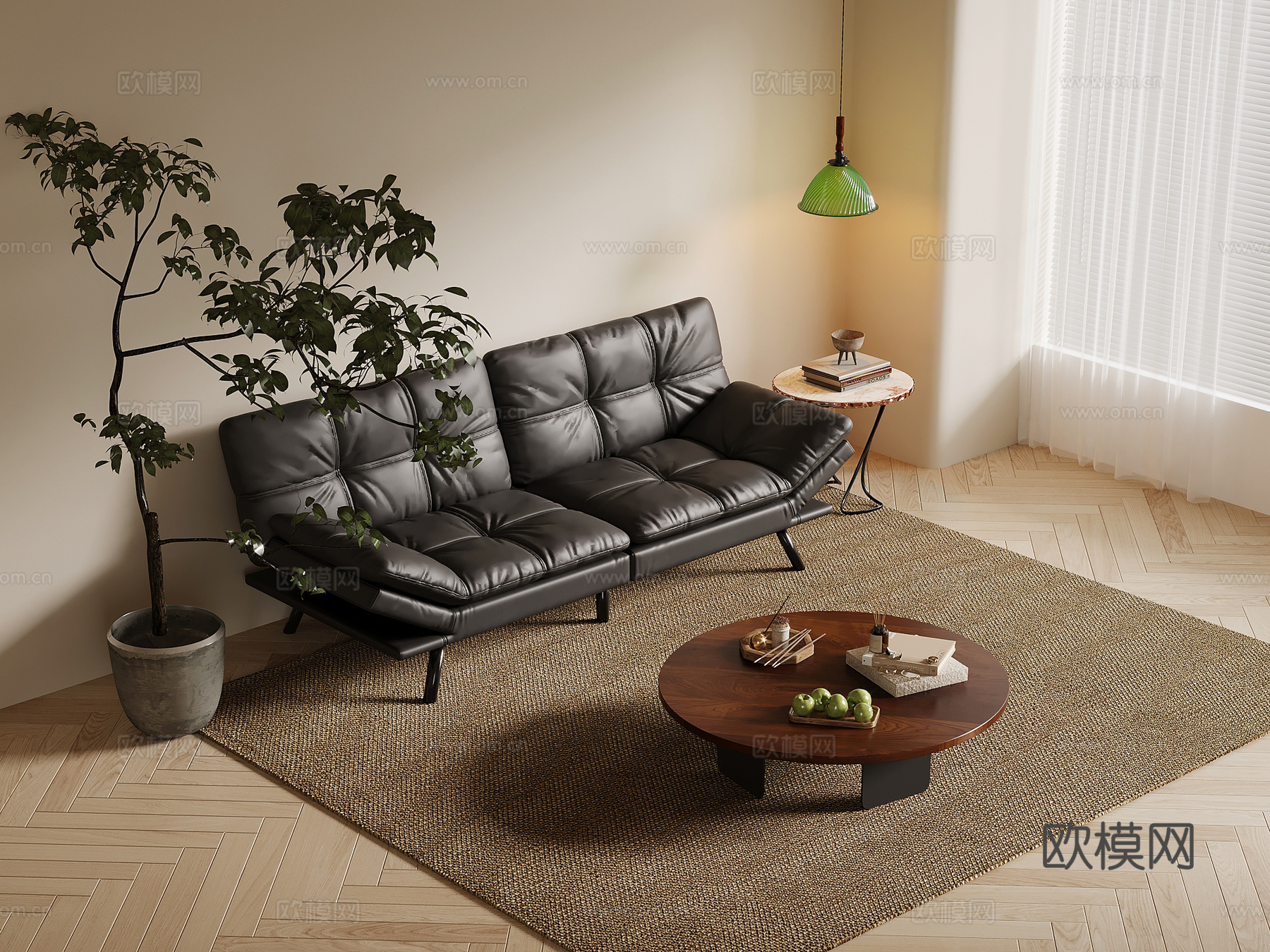法式中古风沙发茶几组合 绿植盆栽 小吊灯3d模型下载