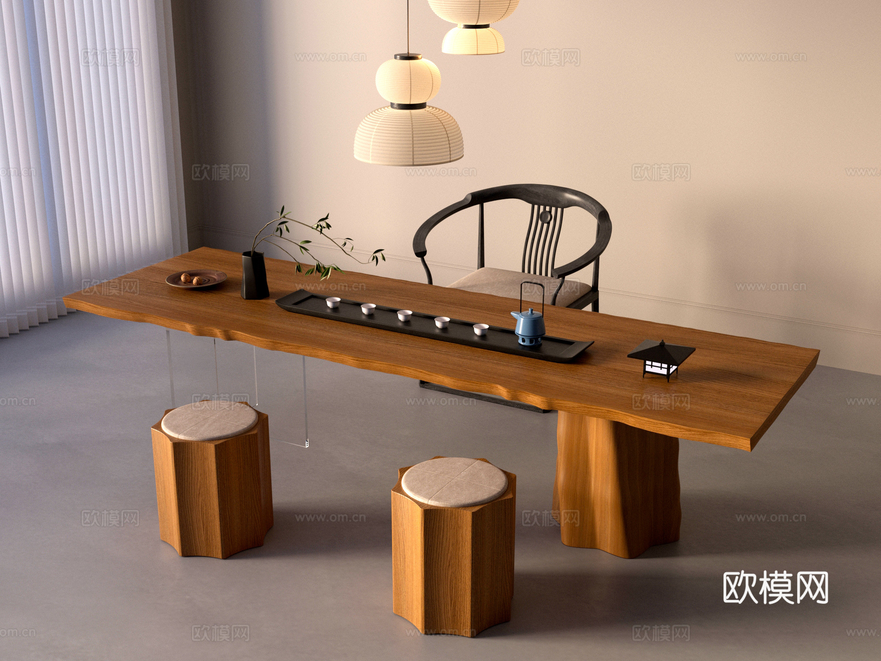 茶桌椅 桌椅3d模型下载（渲染图1）