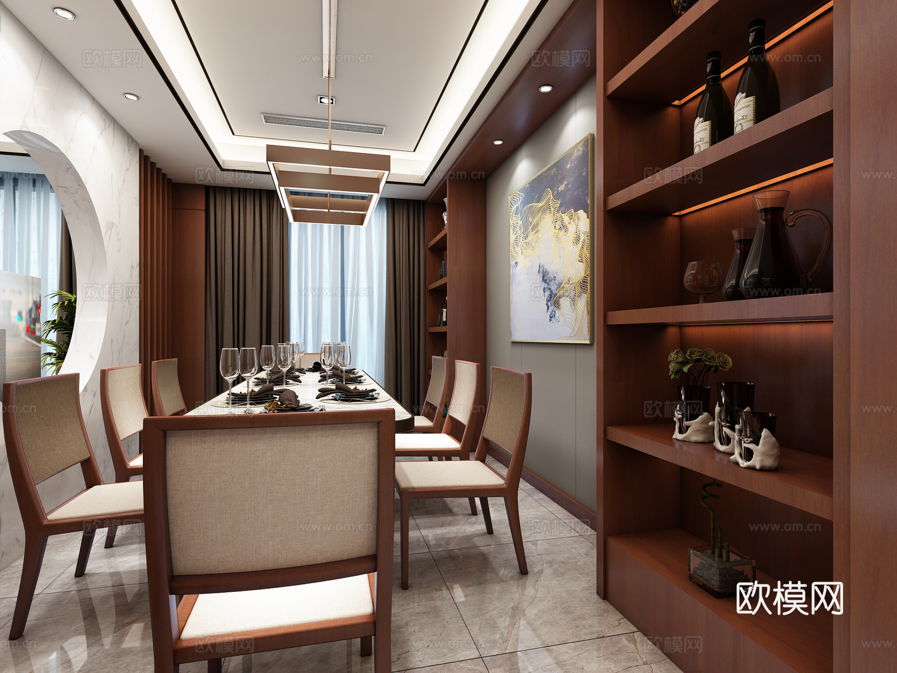 现代港式客餐厅门厅早餐厅吧台3d模型
