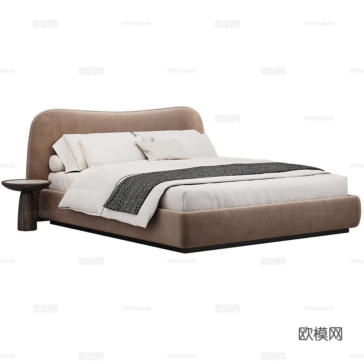 现代意式奶油风 Aurore 布艺双人床3d模型