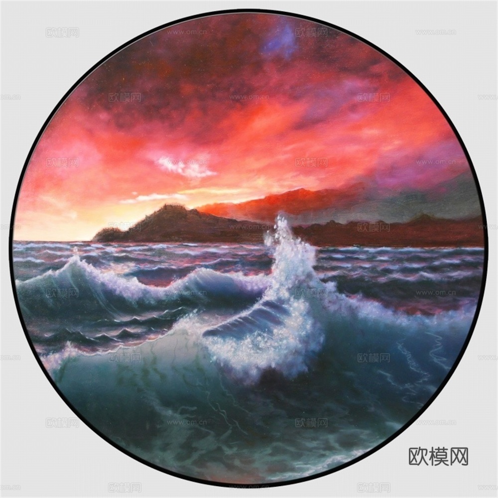 新中式圆形海浪装饰画壁画