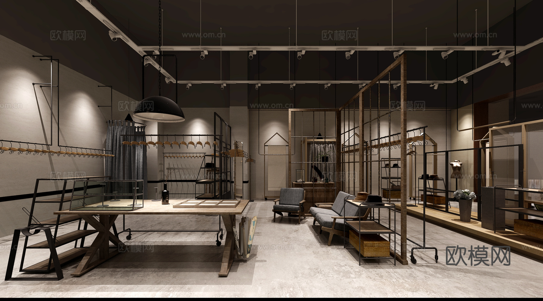 工业风服装店 衣架 模特 展柜3d模型