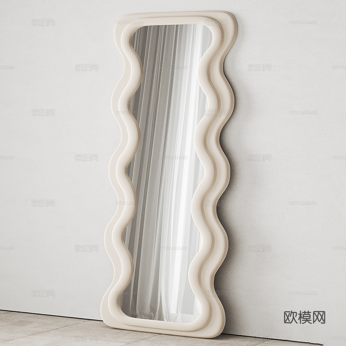 现代侘寂奶油风装饰镜子3d模型