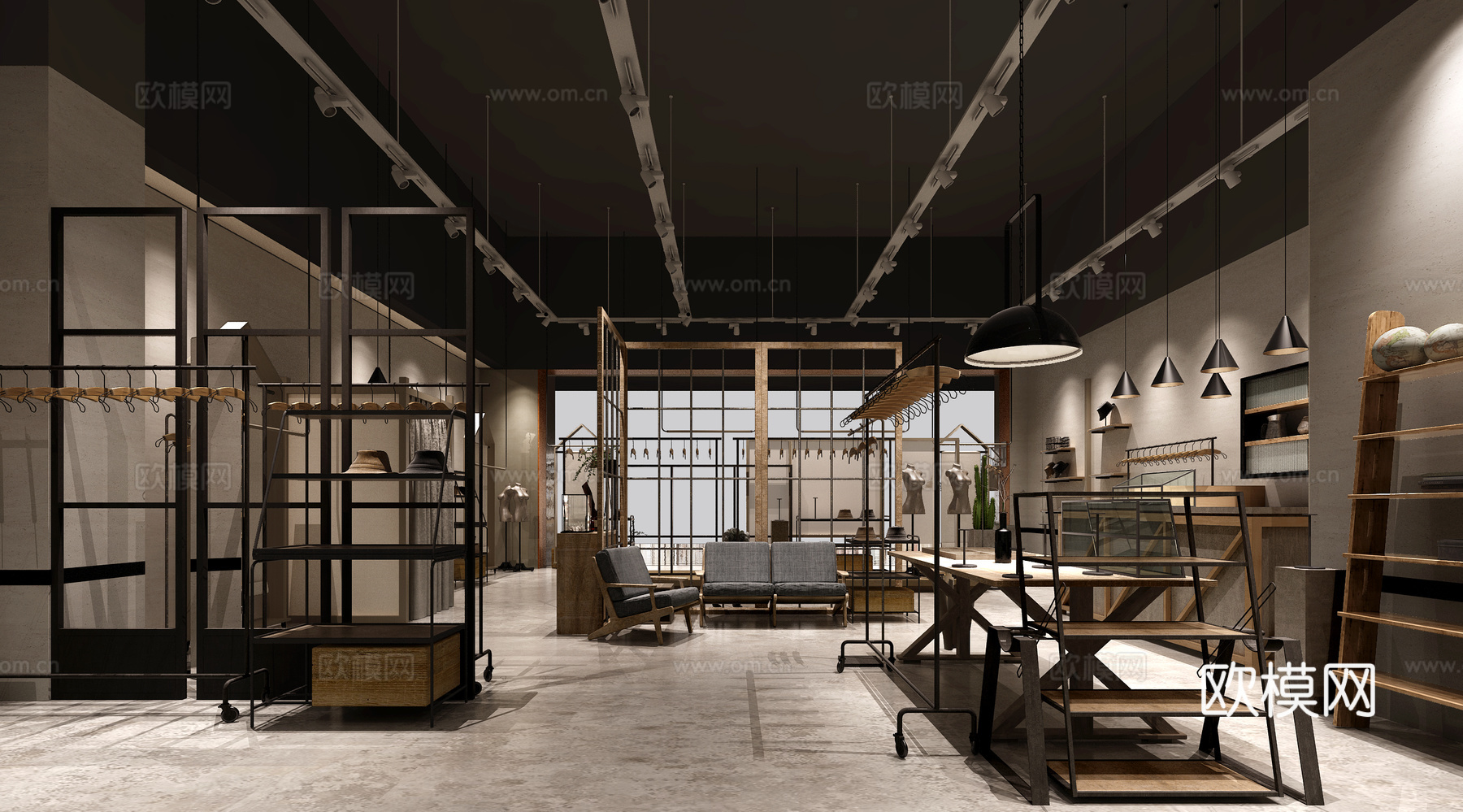 工业风服装店 衣架 模特 展柜3d模型