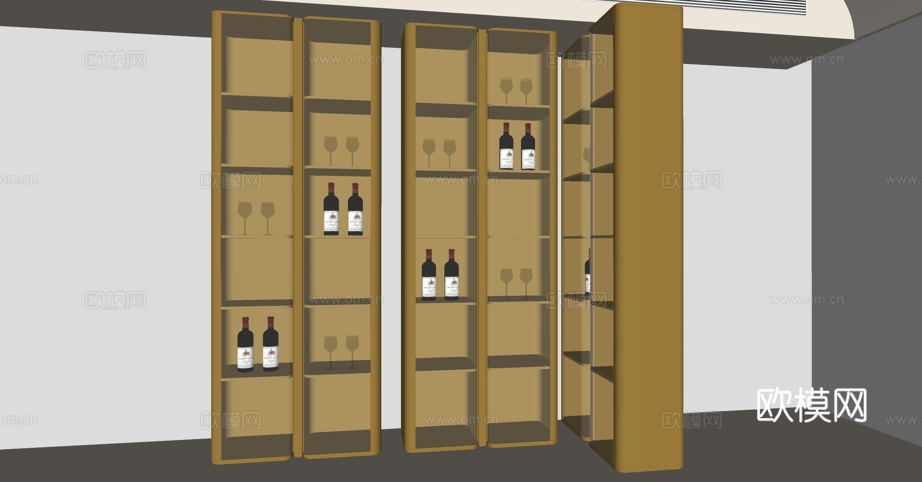 现代意式酒柜 轻奢意式酒柜 金属酒柜 红酒柜 玻璃门酒柜su模型