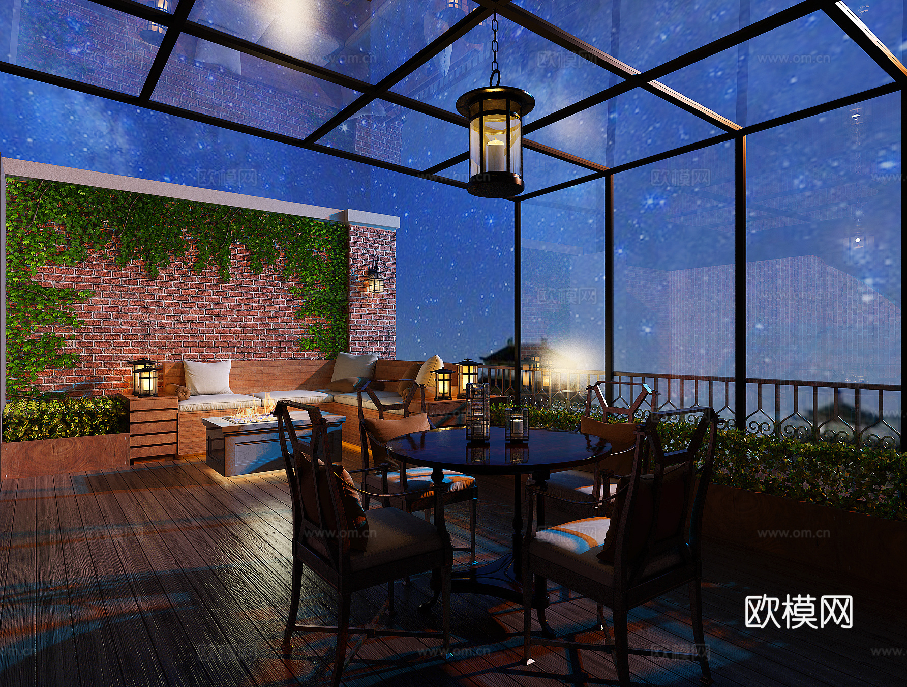 别墅露台休闲区3d模型下载（渲染图1）