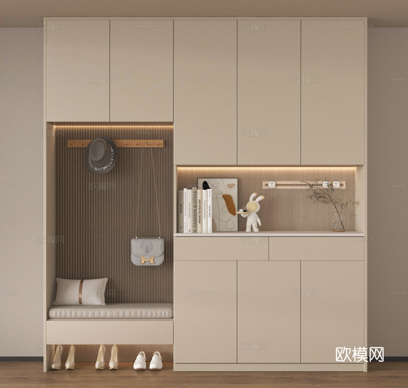 玄关柜 鞋柜 换鞋凳 衣帽挂钩 摆件饰品3d模型