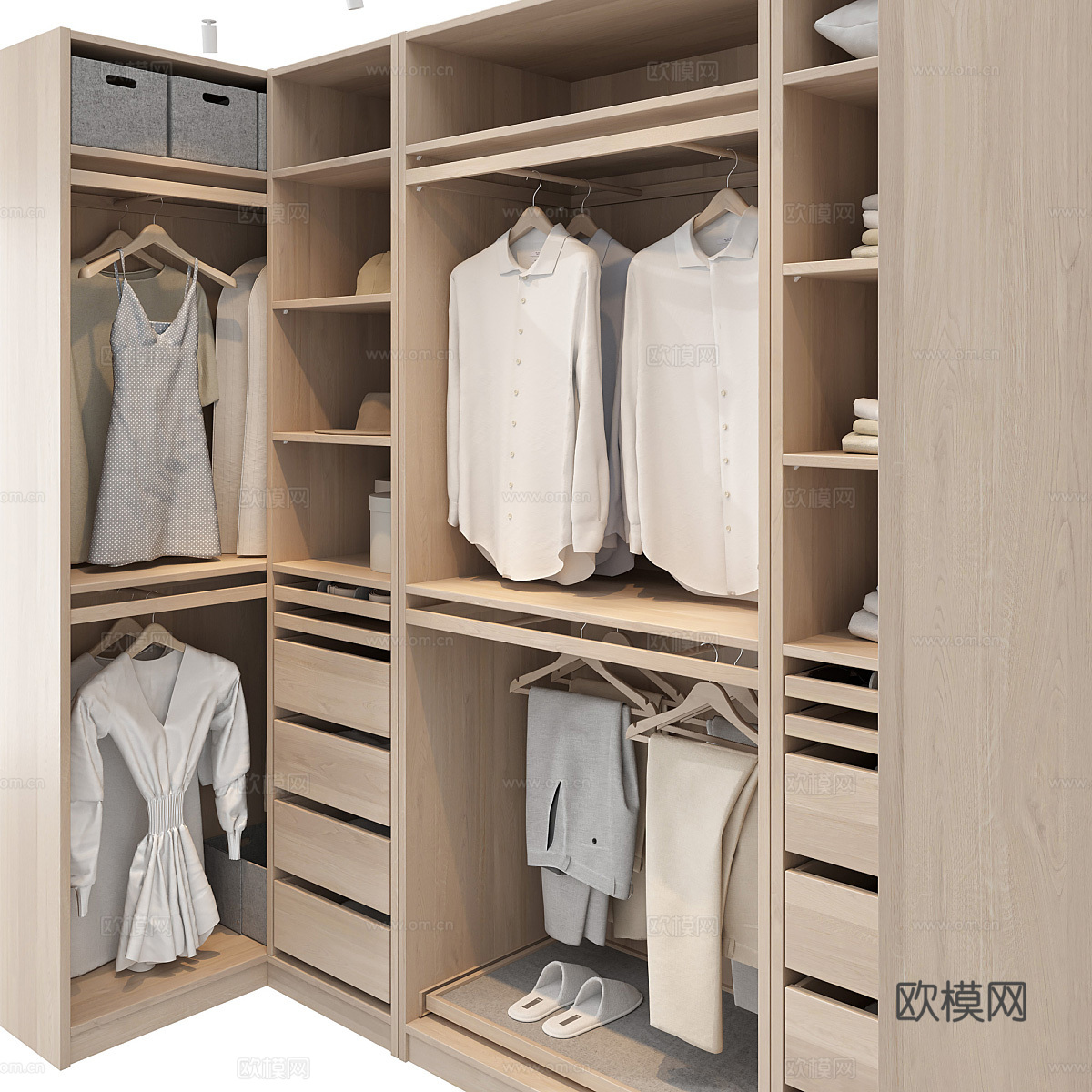 现代意式极简转角开放衣柜3d模型