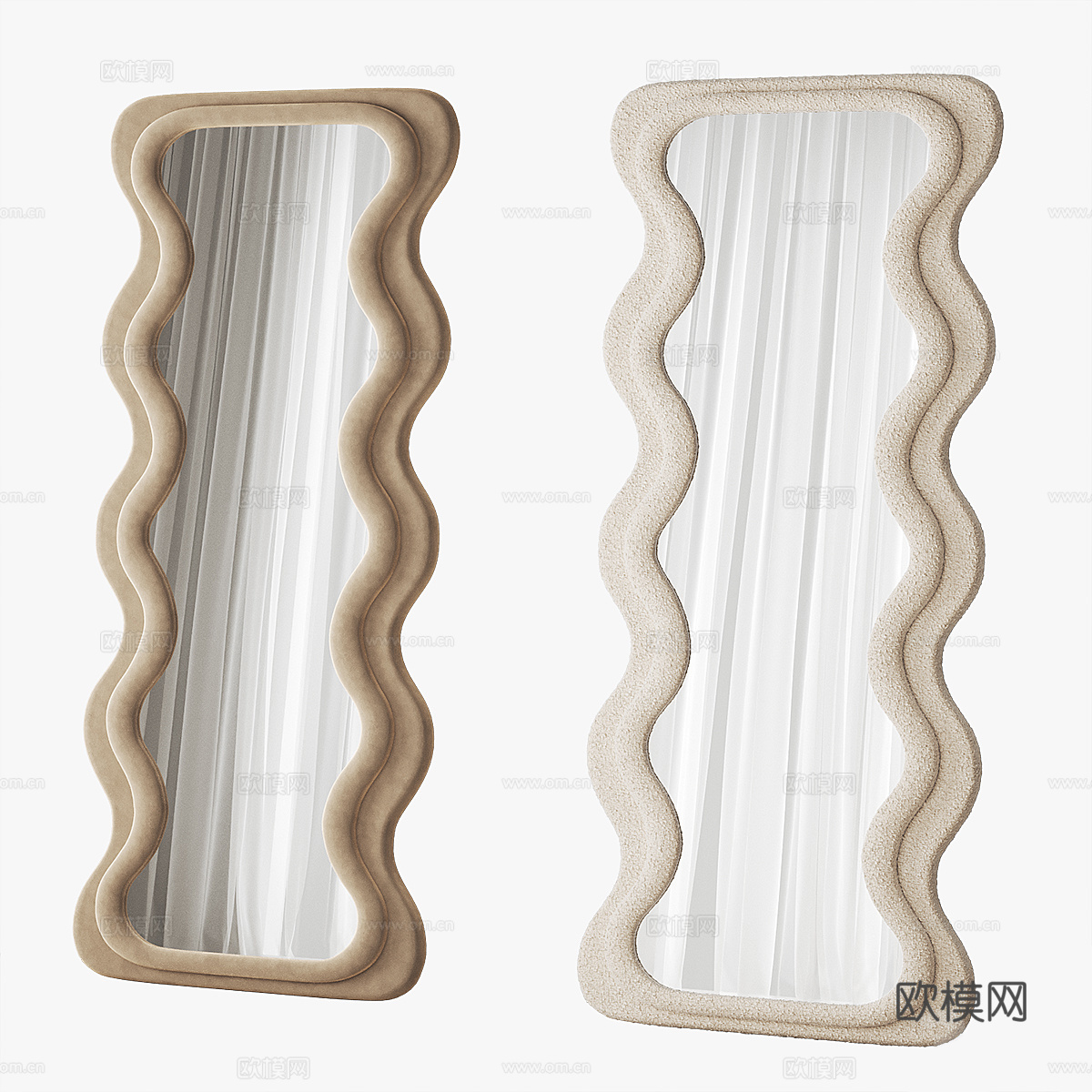 现代侘寂奶油风装饰镜子3d模型