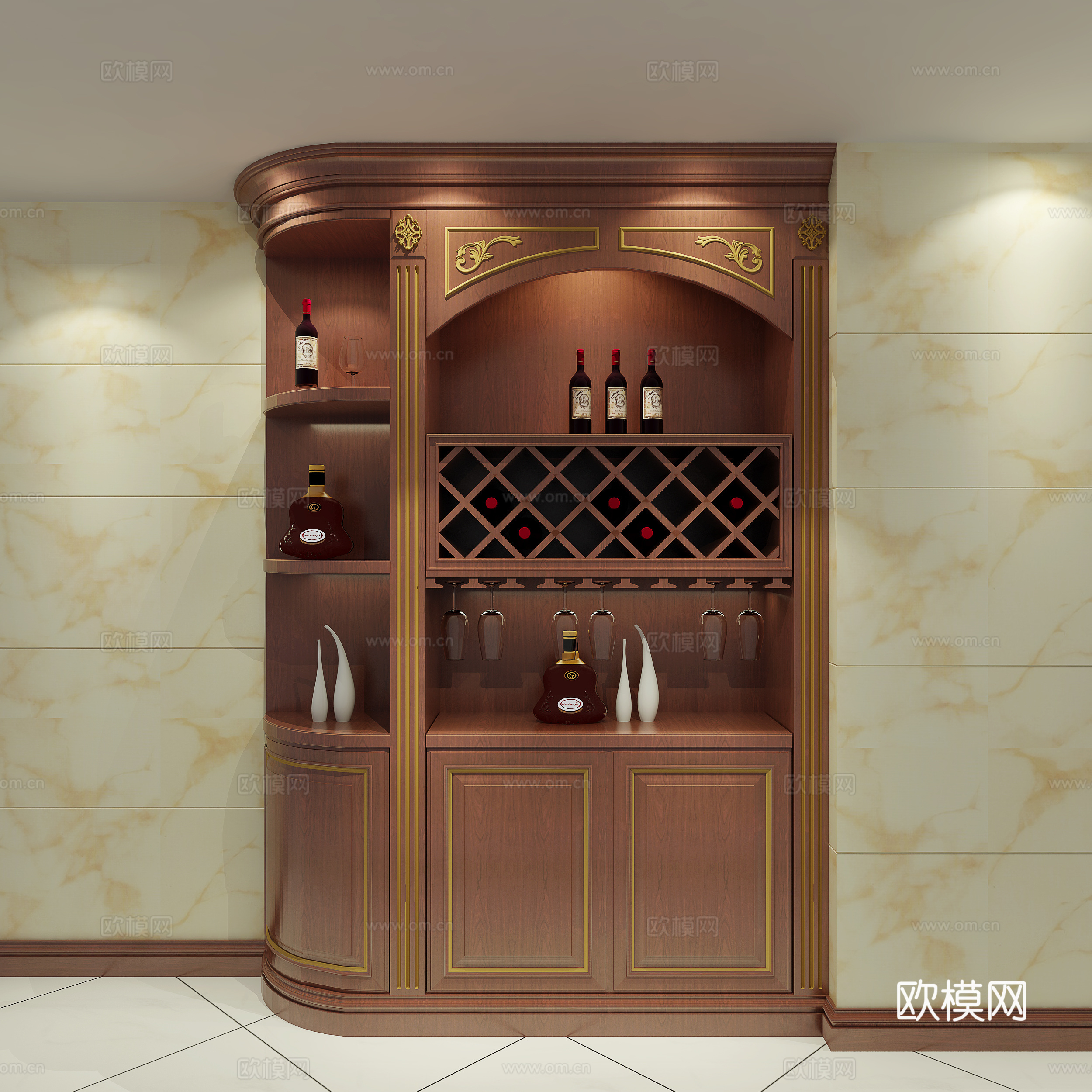 欧式古典酒柜 欧式酒柜 酒格 酒 红色酒柜3d模型
