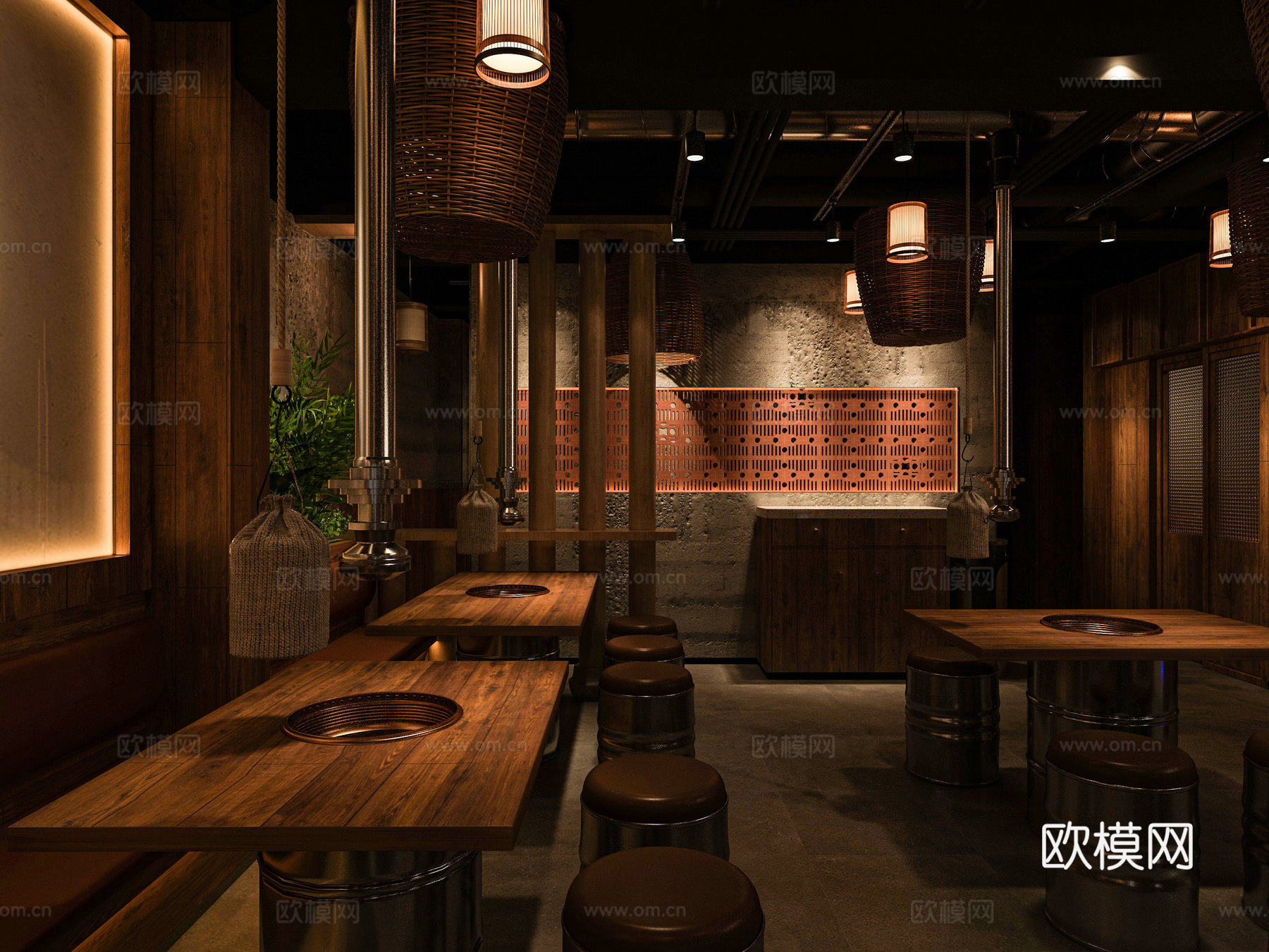原木风烤肉店3d模型