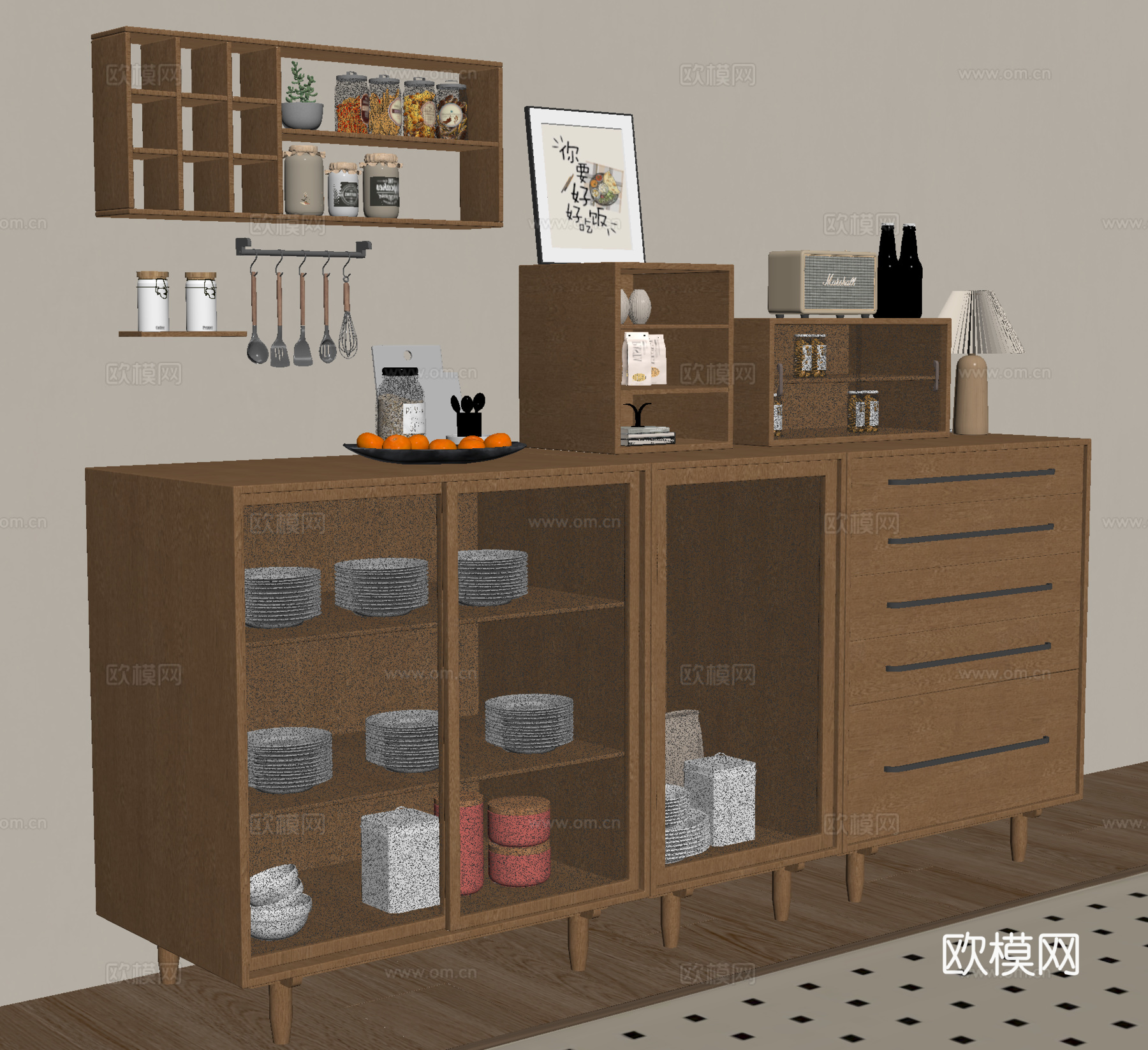 餐边柜 收纳柜 餐具柜su模型