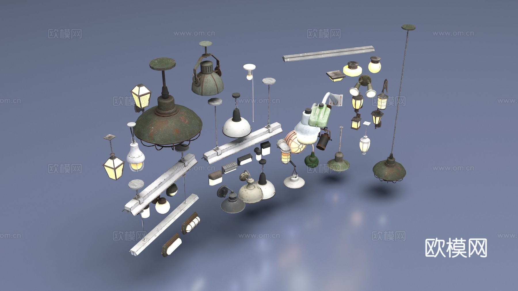 工業(yè)風(fēng)燈具3d模型下載（渲染圖2）