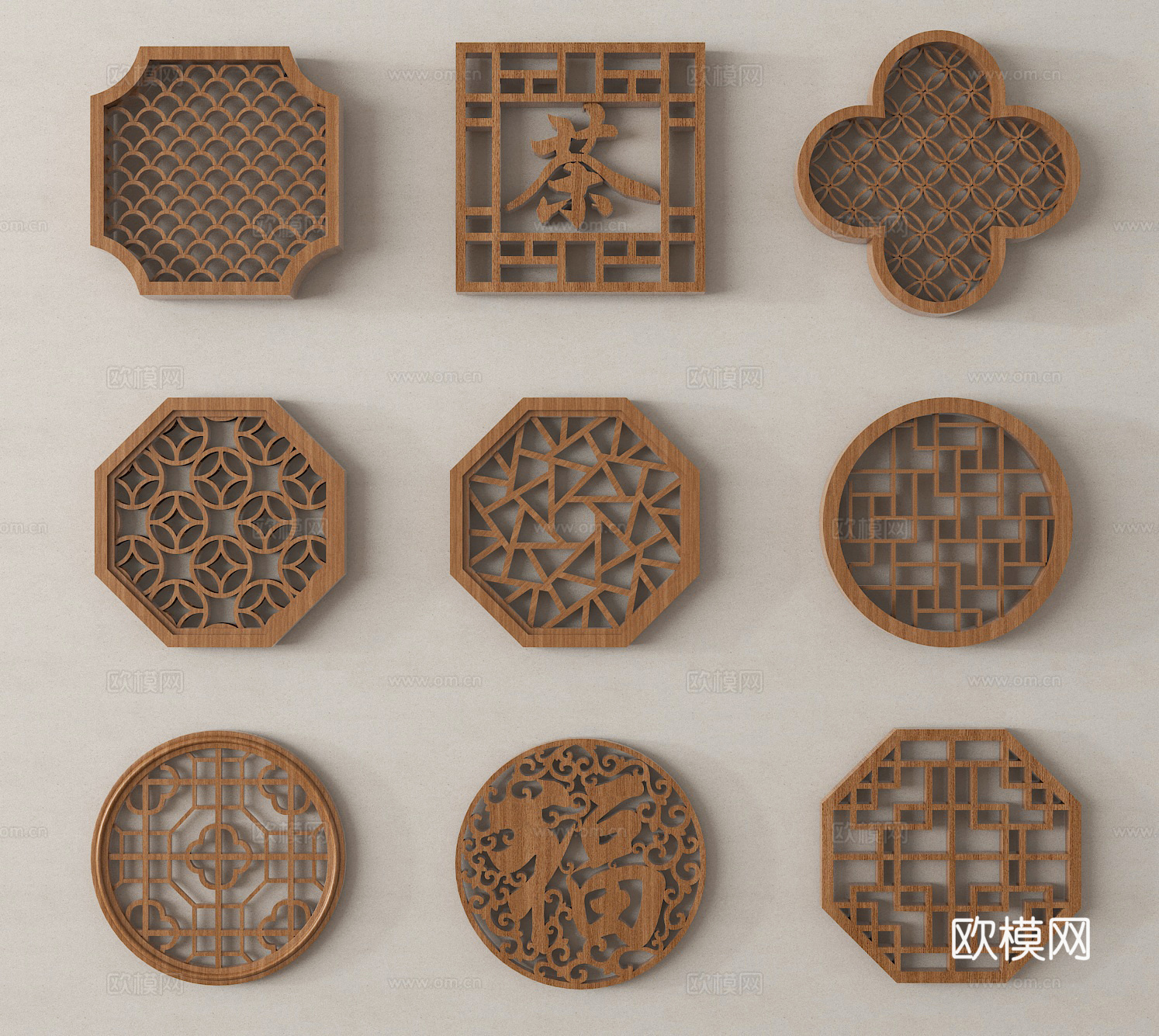 新中式花窗 镂空窗 镂花窗 雕花窗 仿古窗3d模型