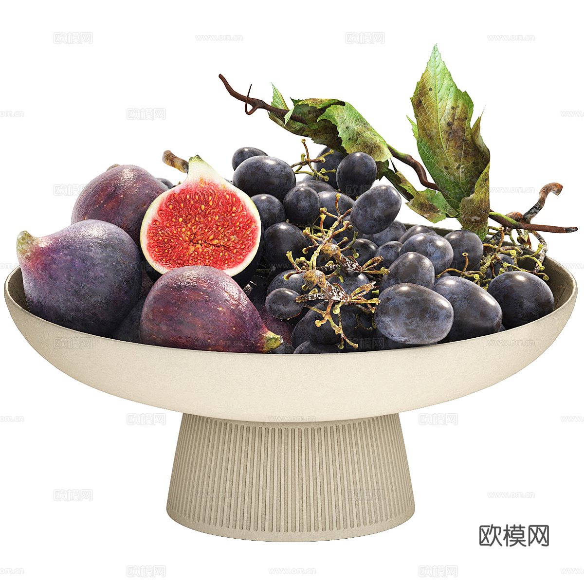果盘 无花果 黑葡萄3d模型