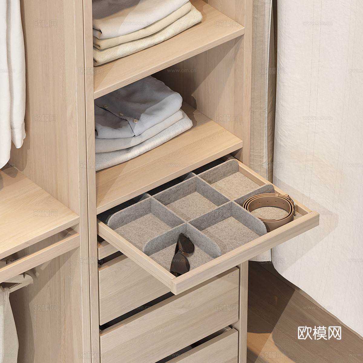 现代意式极简转角开放衣柜3d模型