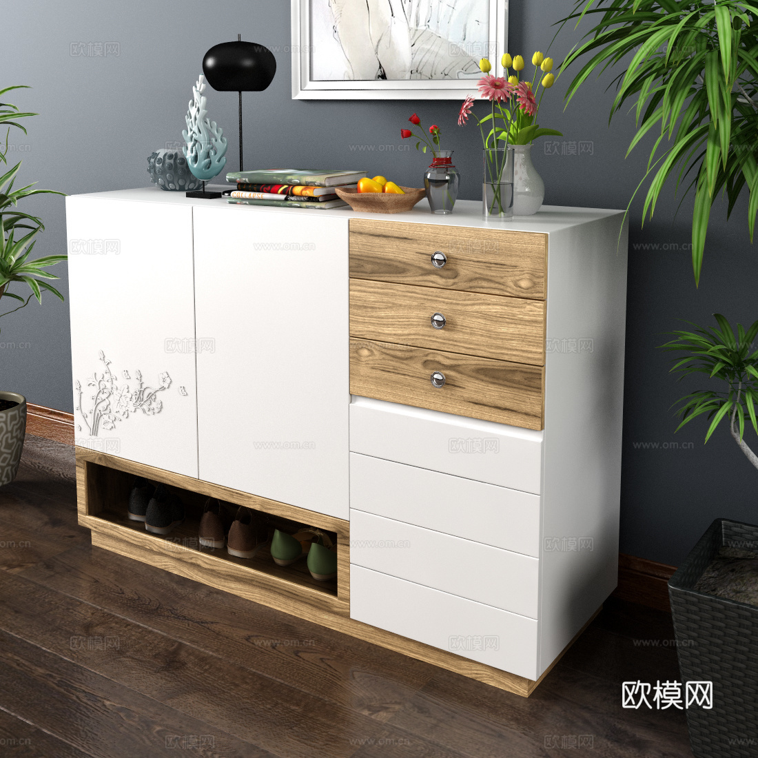 现代鞋柜装饰画鞋子饰品摆件3d模型