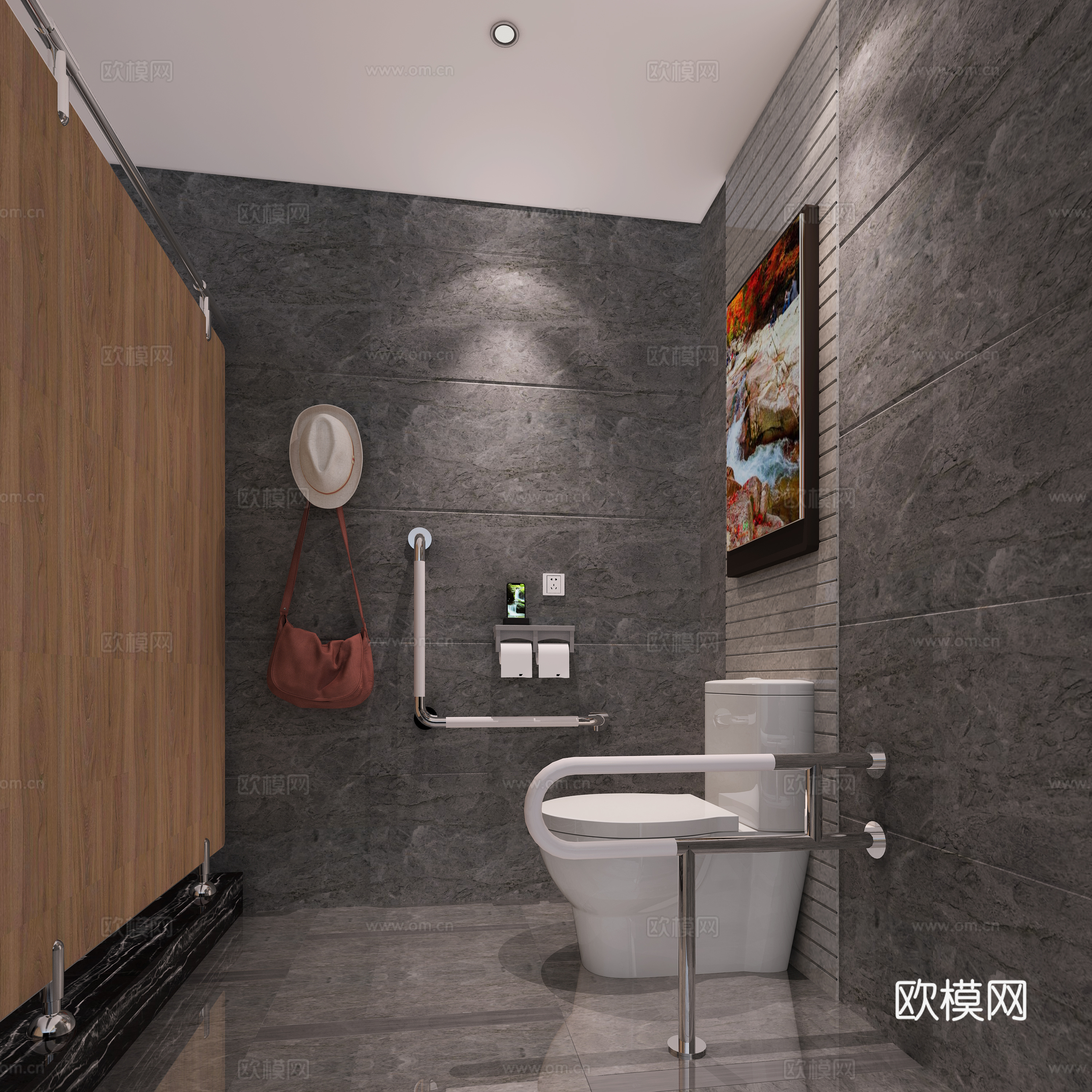 現(xiàn)代公共衛(wèi)生間殘疾人蹲位3d模型下載（渲染圖1）