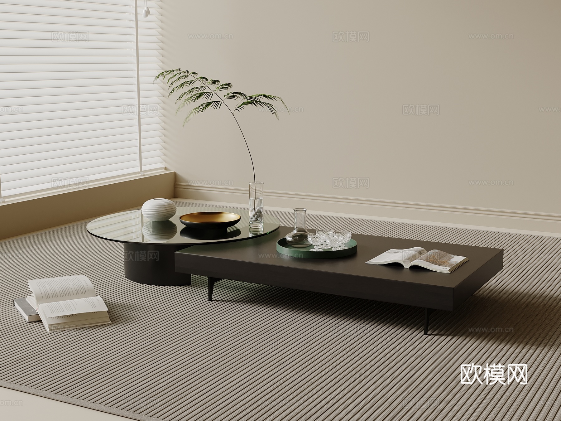 意式玻璃茶几 木纹茶几 玻璃茶几3d模型