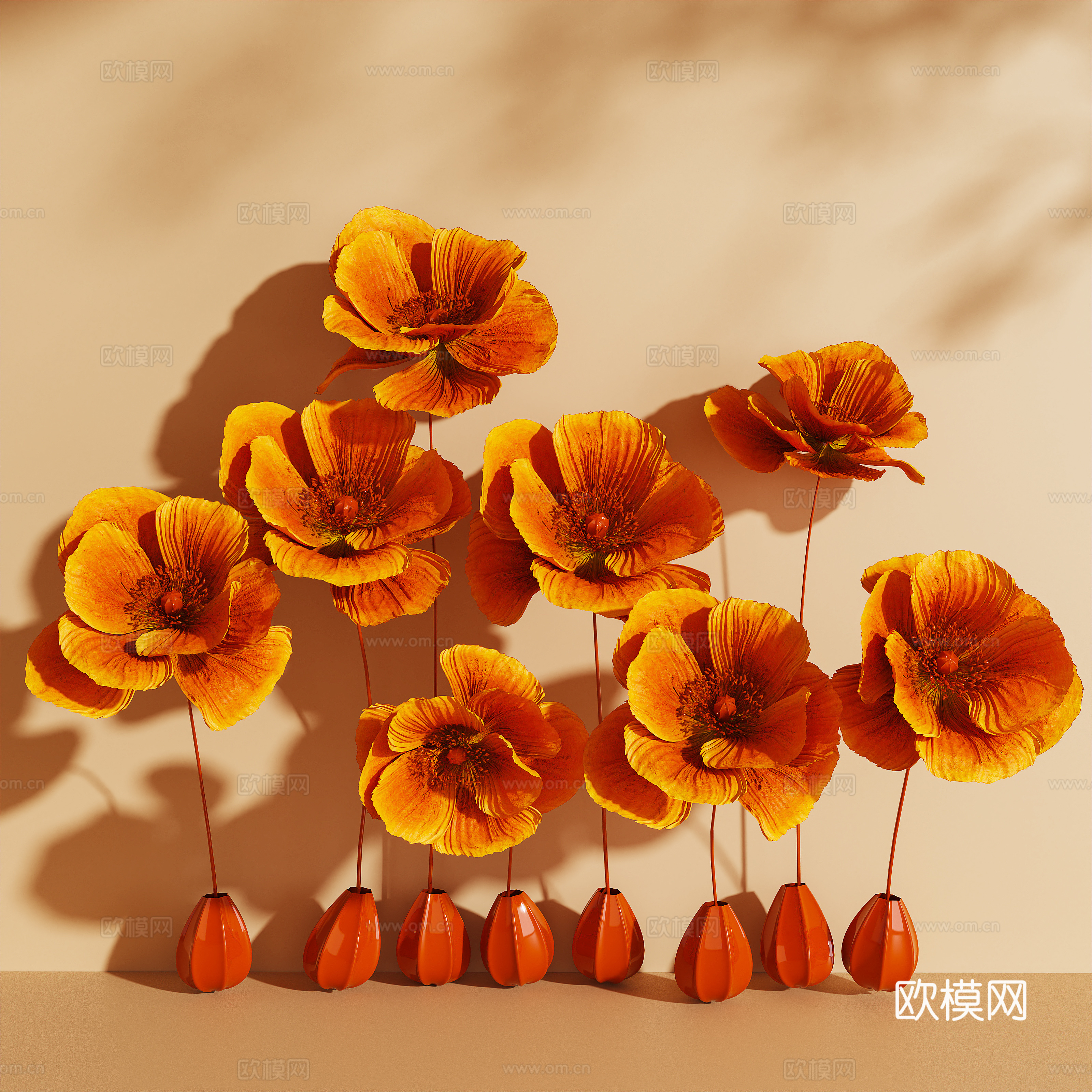 花艺装置 美陈 艺术装置 纸艺大花 装饰花3d模型