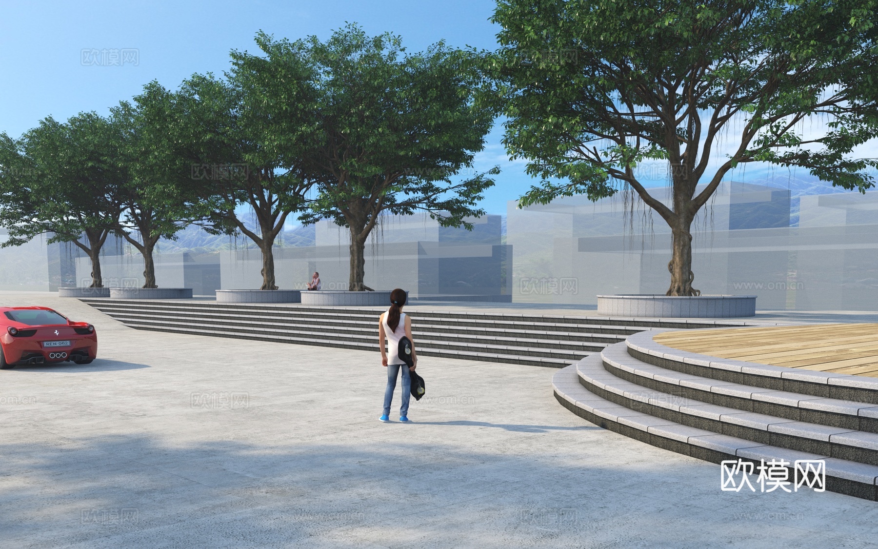公园景观 台阶 树池 榕树3d模型3d模型