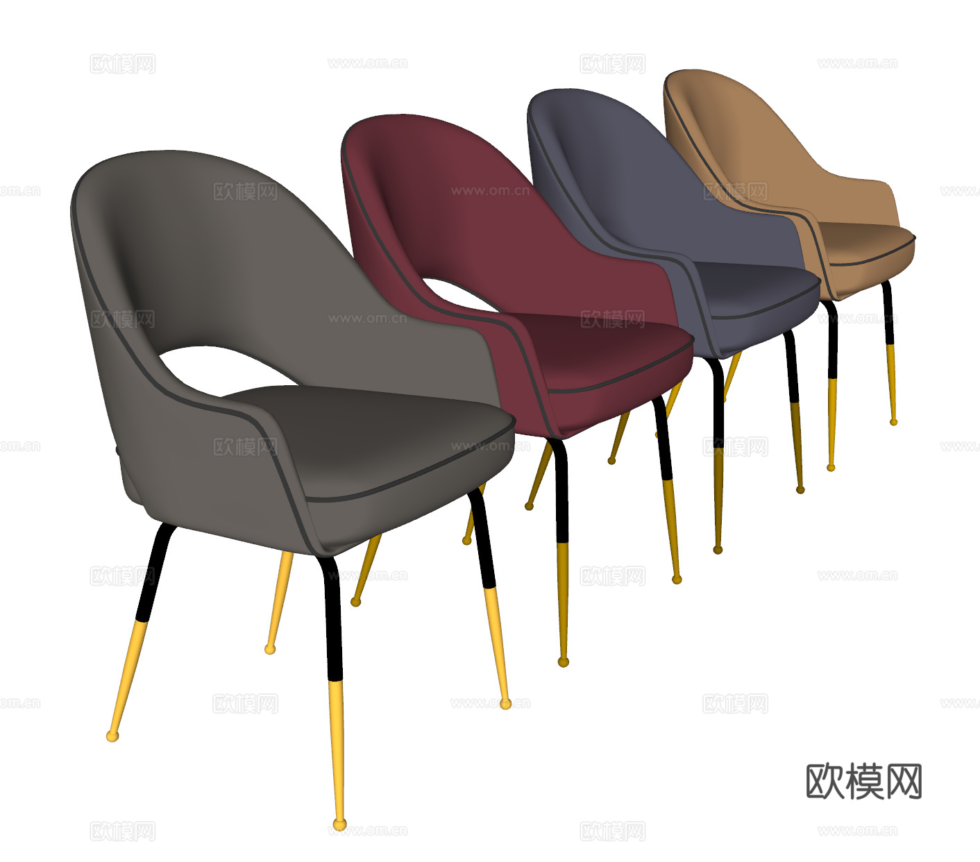 现代轻奢单椅组合 餐椅 布艺su模型