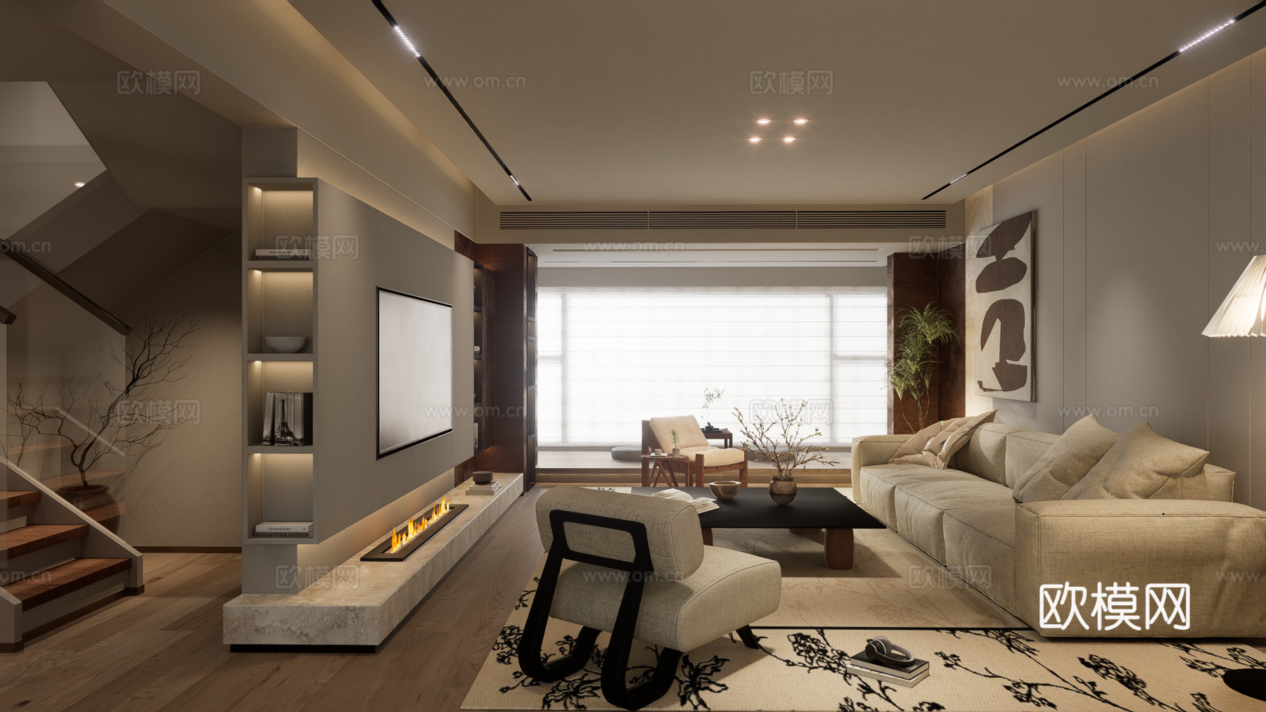 侘寂客餐厅 家具组合沙发茶几su模型