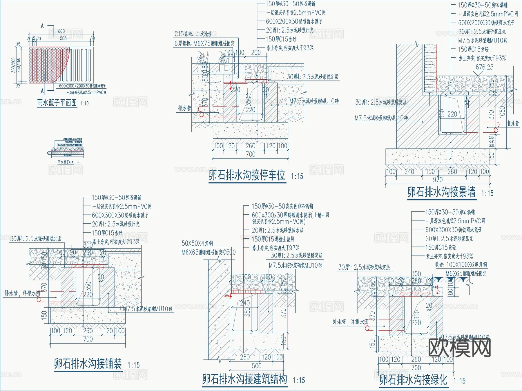 卵石排水沟节点大样详图cad施工图