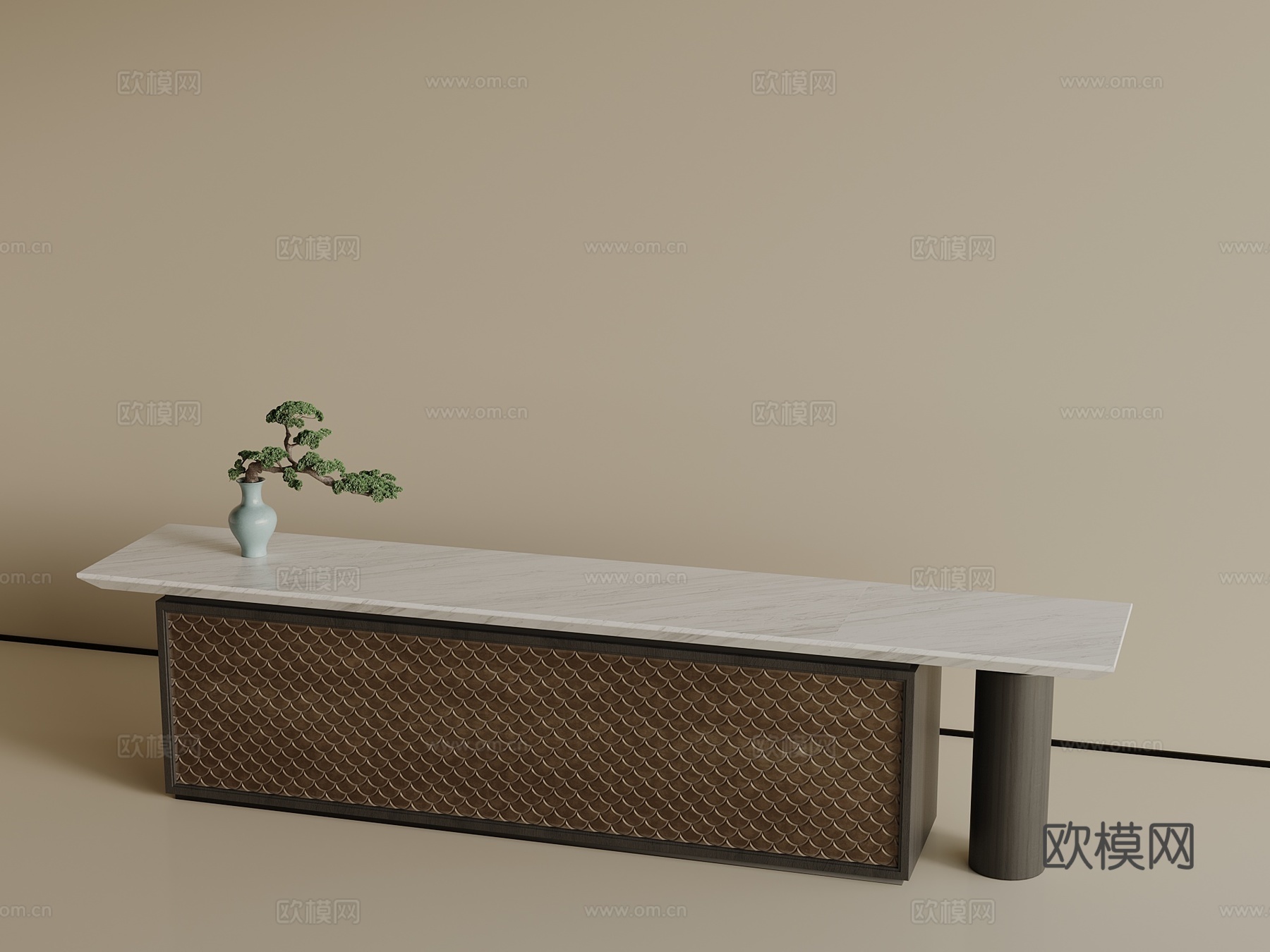 新中式吧台 接待台 服务台3d模型