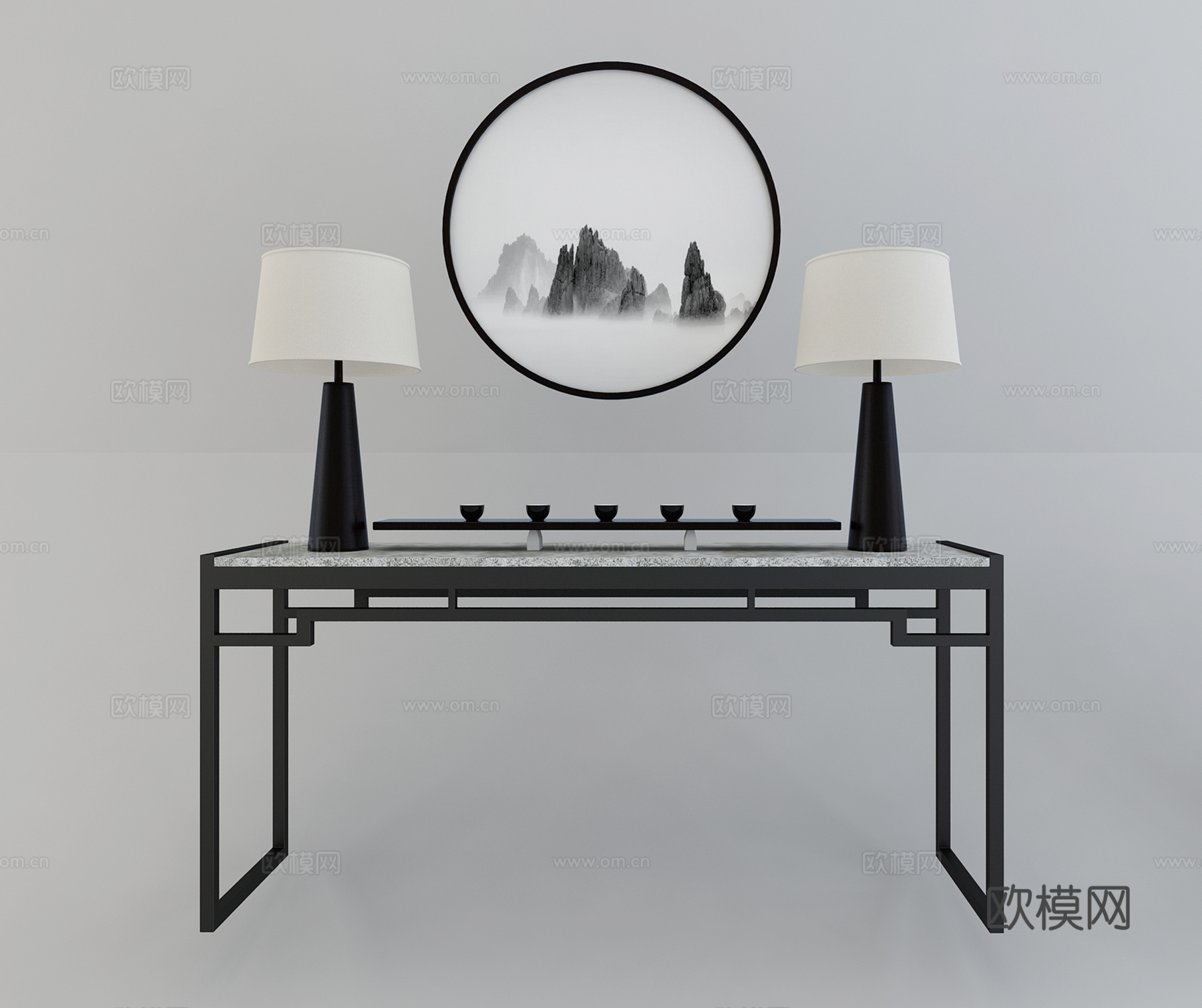 新中式端景柜组合3d模型