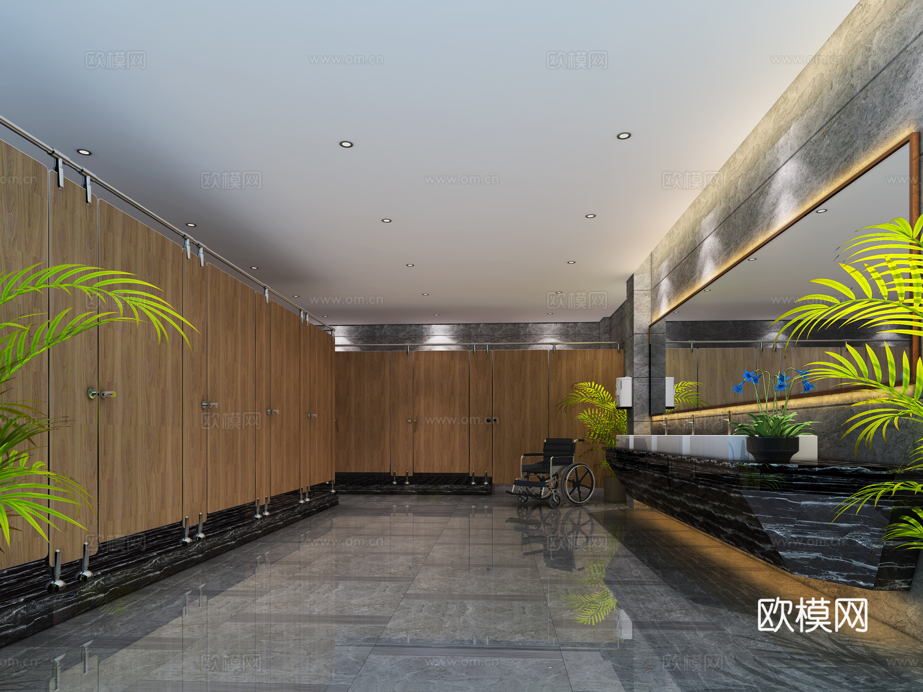 現(xiàn)代公共衛(wèi)生間殘疾人蹲位3d模型下載（渲染圖3）
