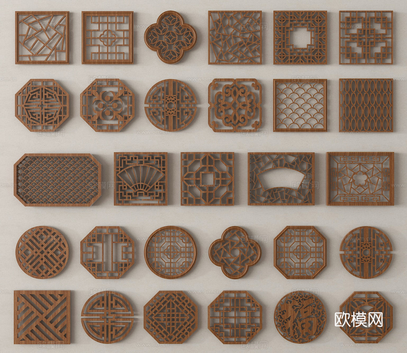 新中式花窗 镂空窗 镂花窗 雕花窗 仿古窗3d模型