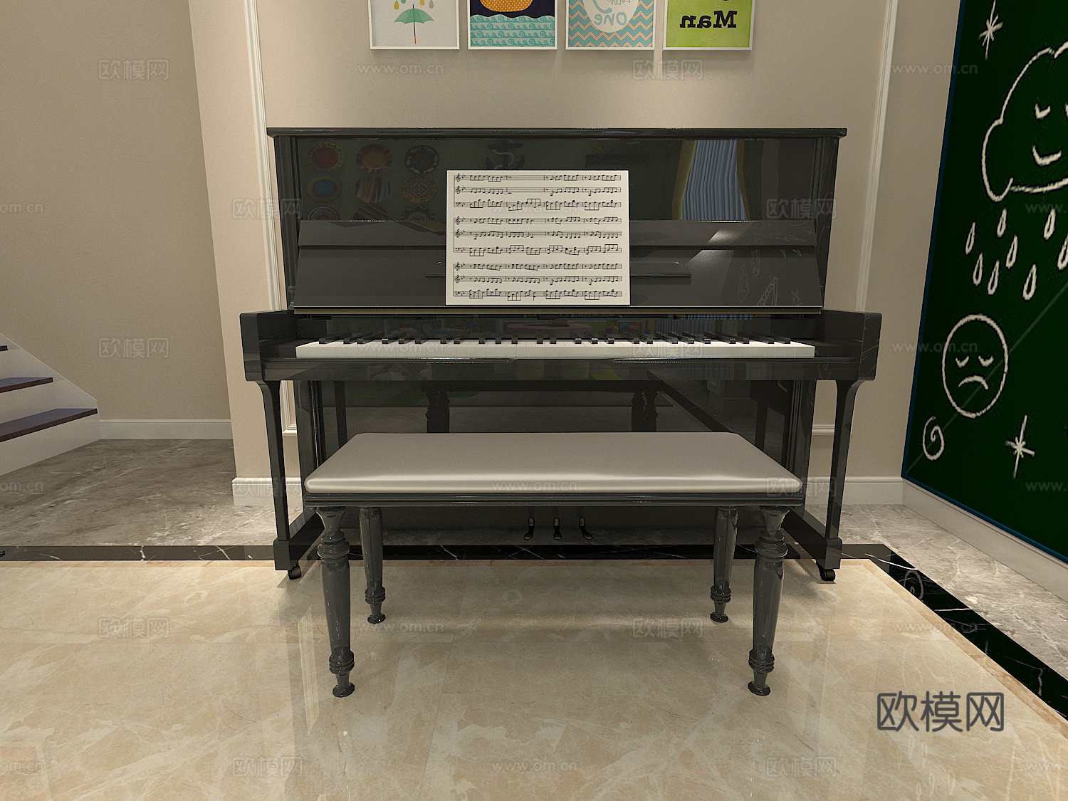 现代钢琴 乐器画具3d模型