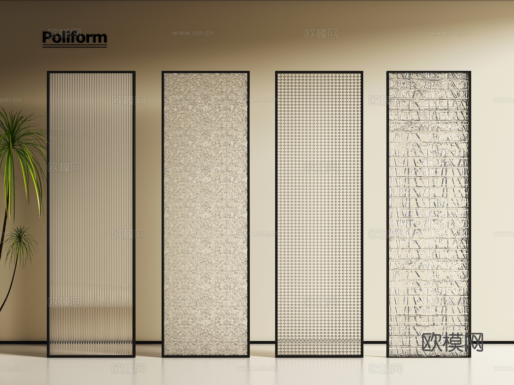 现代意式玻璃屏风隔断3d模型